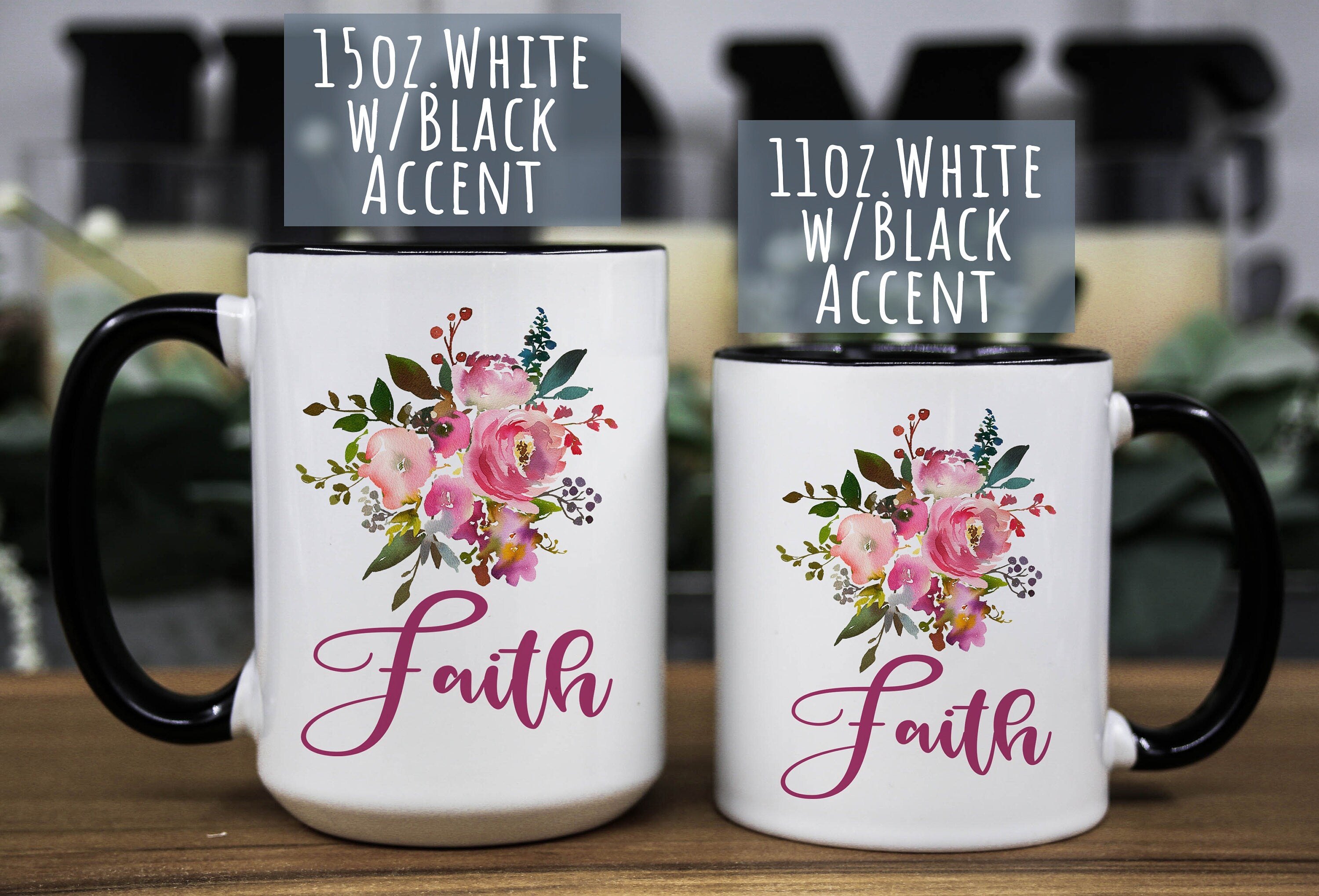 Faith Pink Floral Coffee Mug: Religious Inspirational Gift