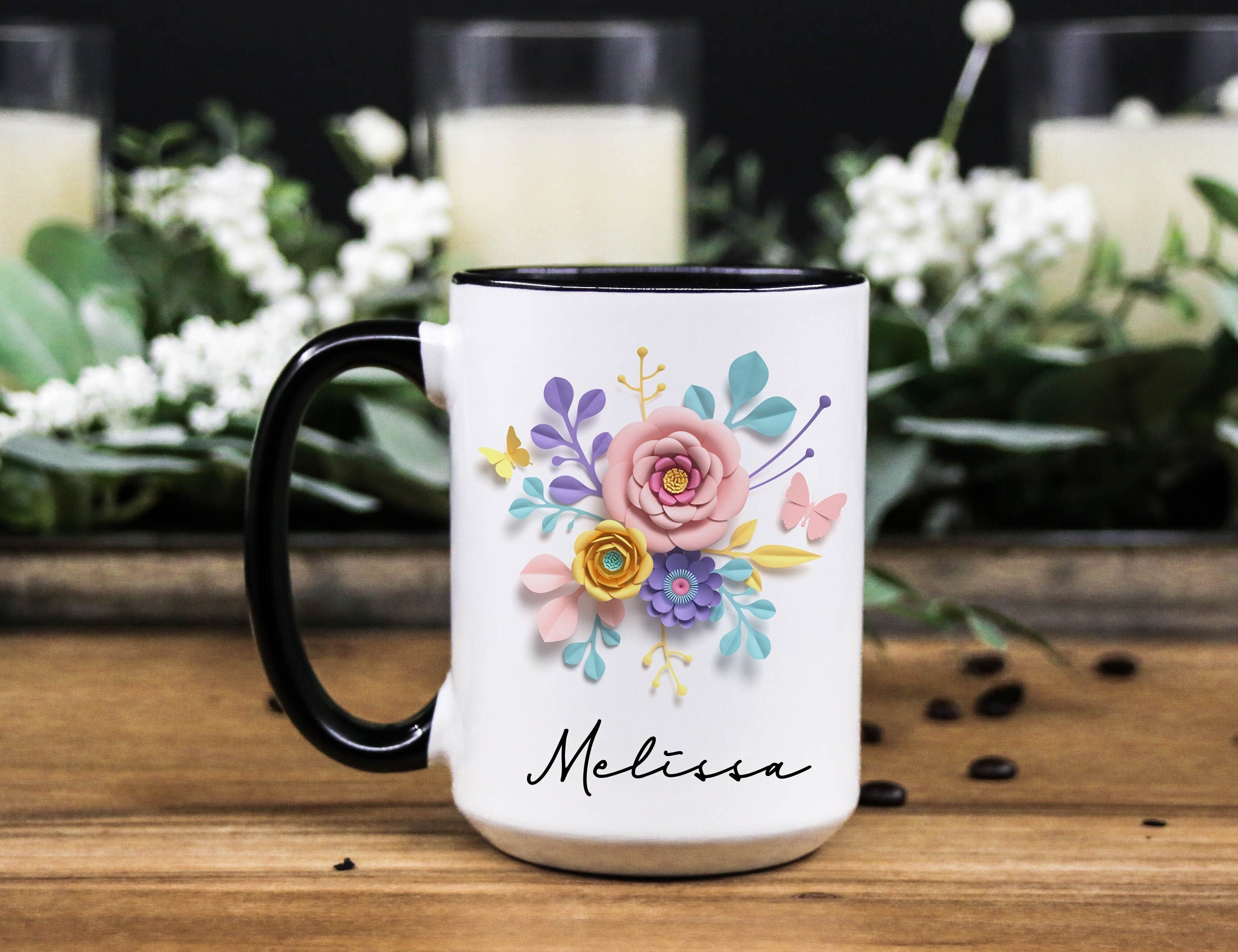 Personalized Mug for women, Floral custom mug, Custom gift mug for her, Name Mug Gift, Personalized gift for mom, Floral Name Gift Mug