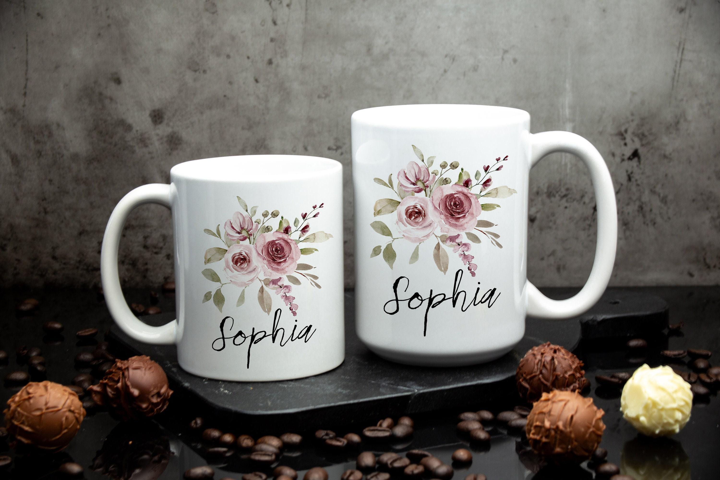 Personalized Coffee Mug for women - Pink Floral mug - Custom gift mug for her - Personalized gift - Custom Coffee Mug - Mothers Day Mug