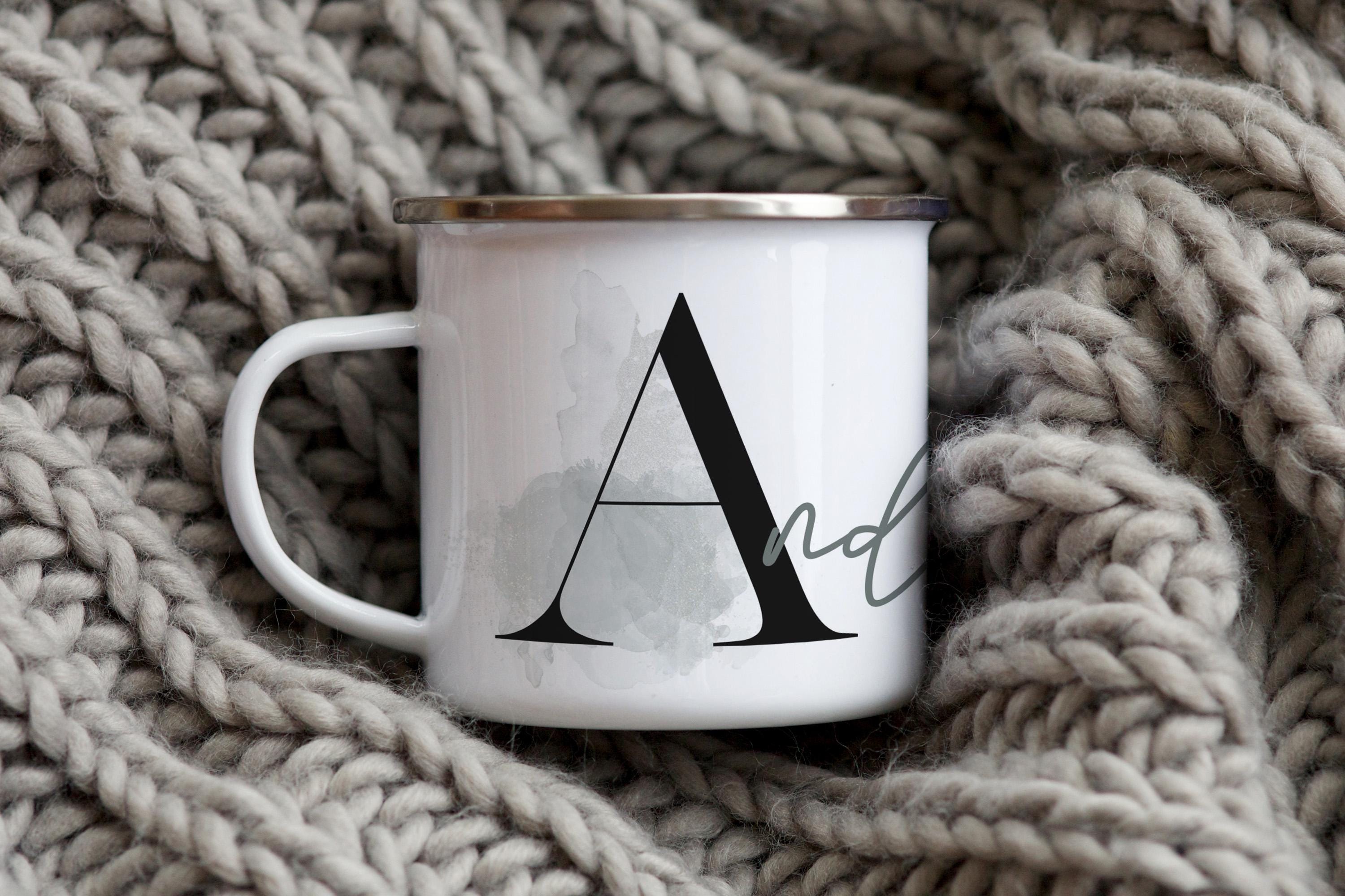 Personalized Enamel Camp Mug: Green Hues Monogram, Multiple Sizes & Colors Available (Gift Box Included)