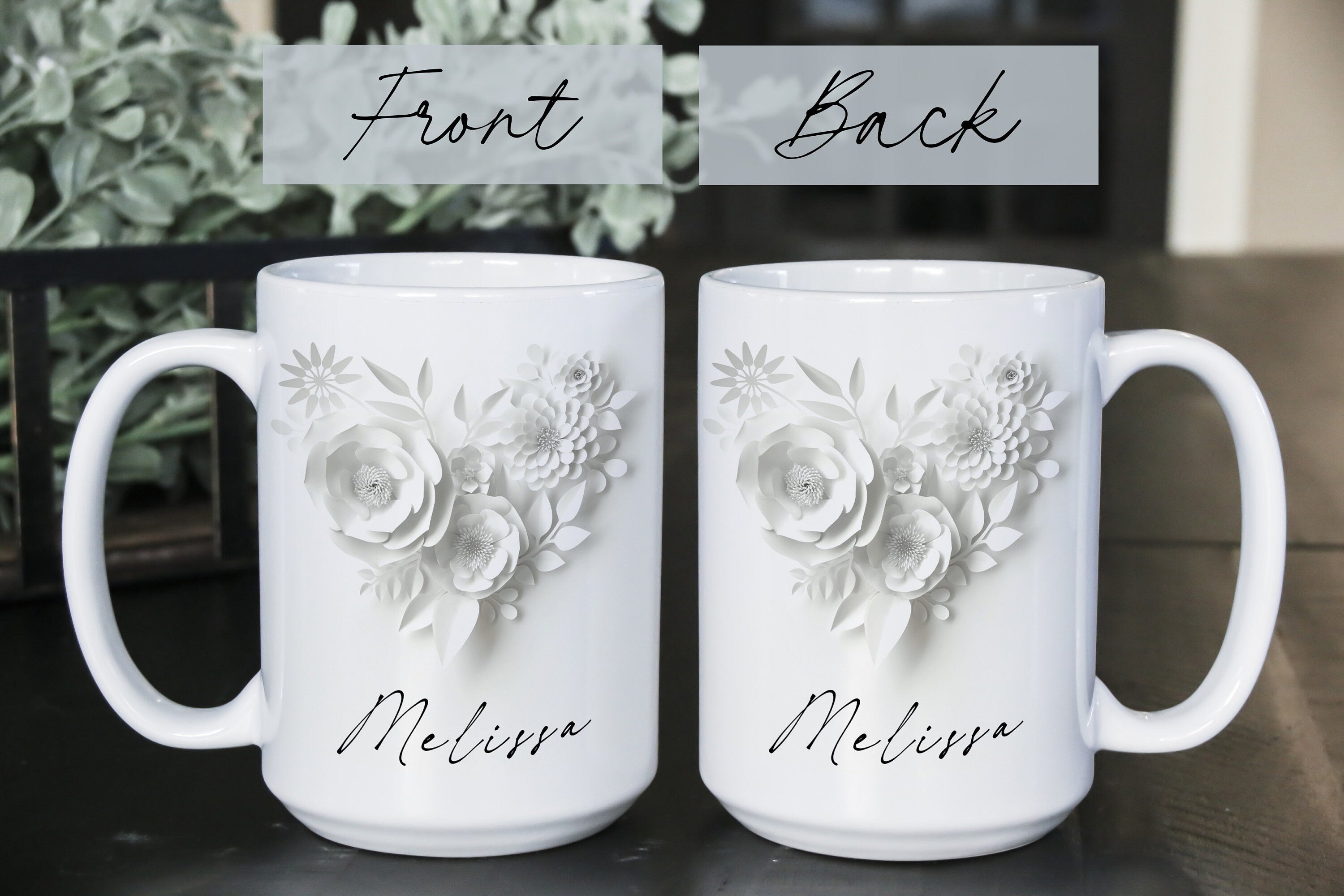 Personalized Floral Coffee Mug: Custom Wedding or Valentine's Gift