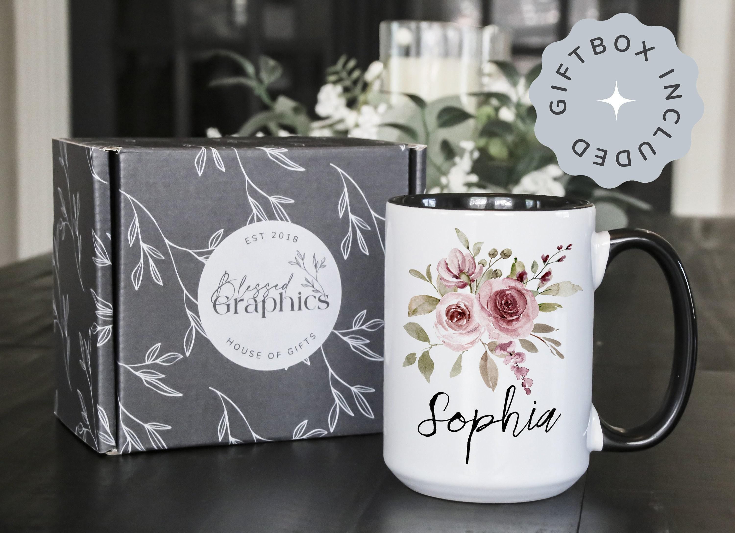 Personalized Coffee Mug for women - Pink Floral mug - Custom gift mug for her - Personalized gift - Custom Coffee Mug - Mothers Day Mug