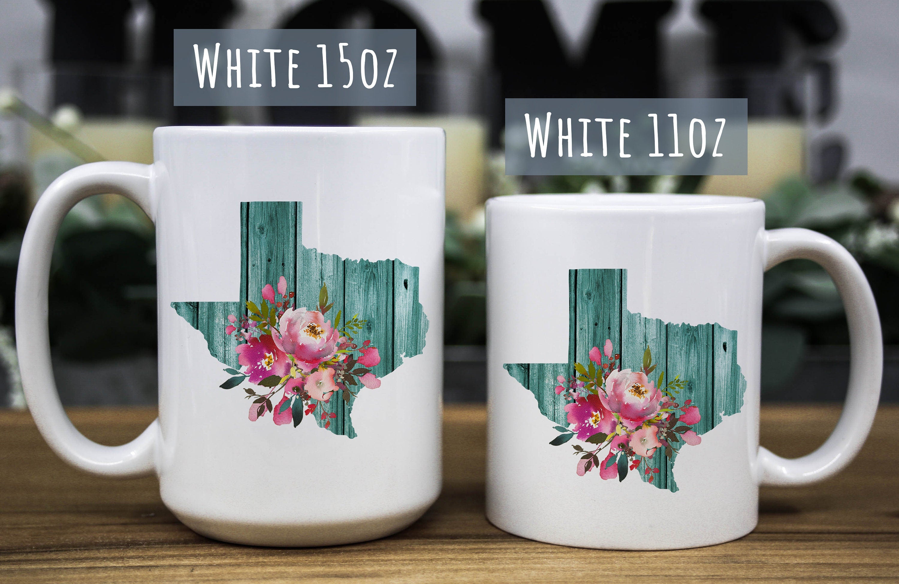 Floral Texas Mug: Teal Wood State, Texan Gift