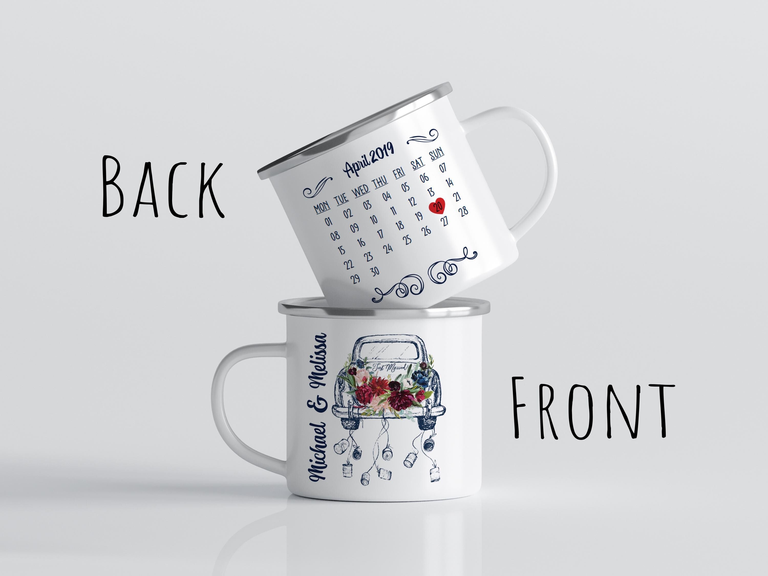 12oz/18oz Custom Anniversary Camping Mug for newlyweds/married couples, Custom Calendar Date & Names, Personalized Valentine's Day Gift