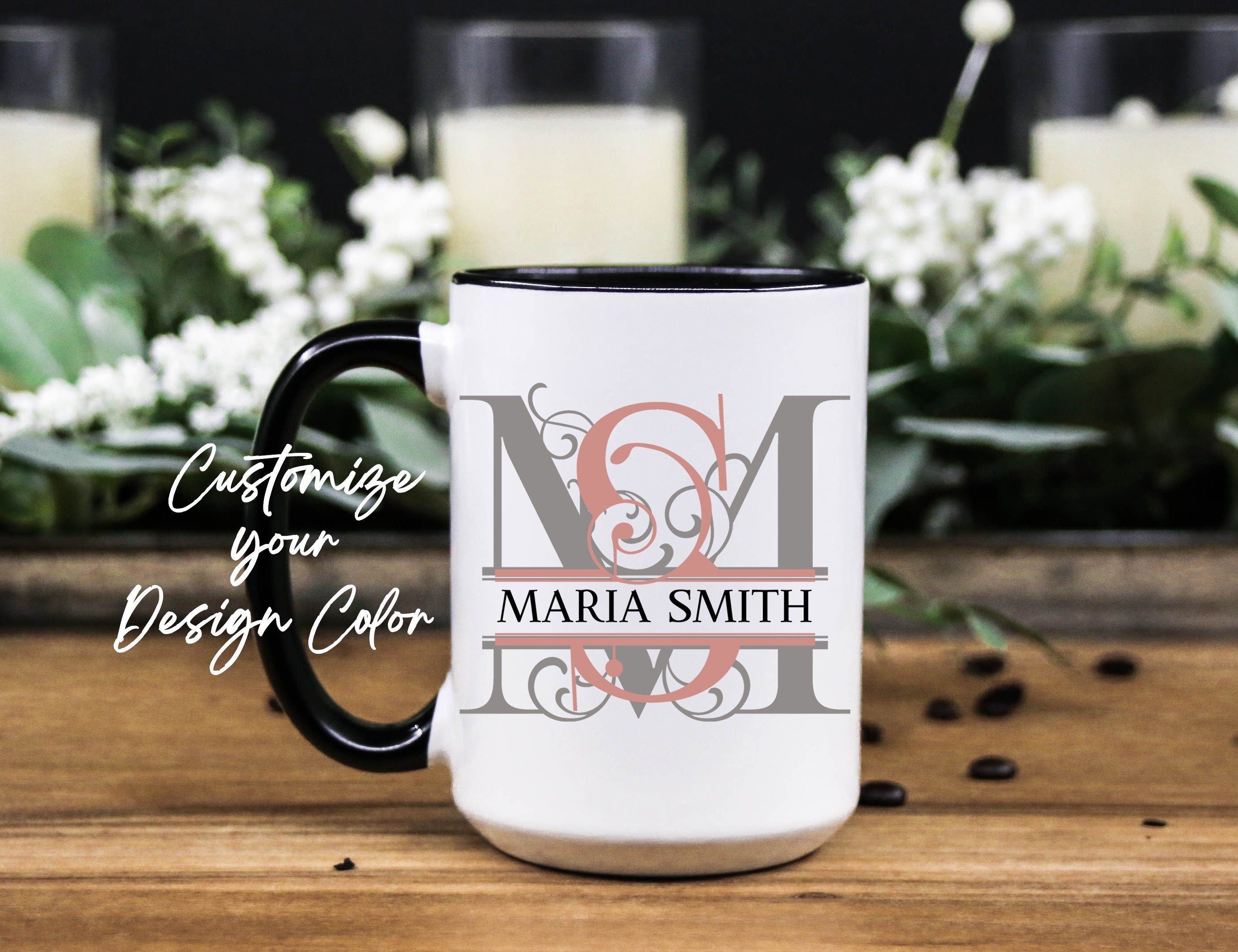 Personalized Floral Monogram Coffee Mug: Custom Name Gift