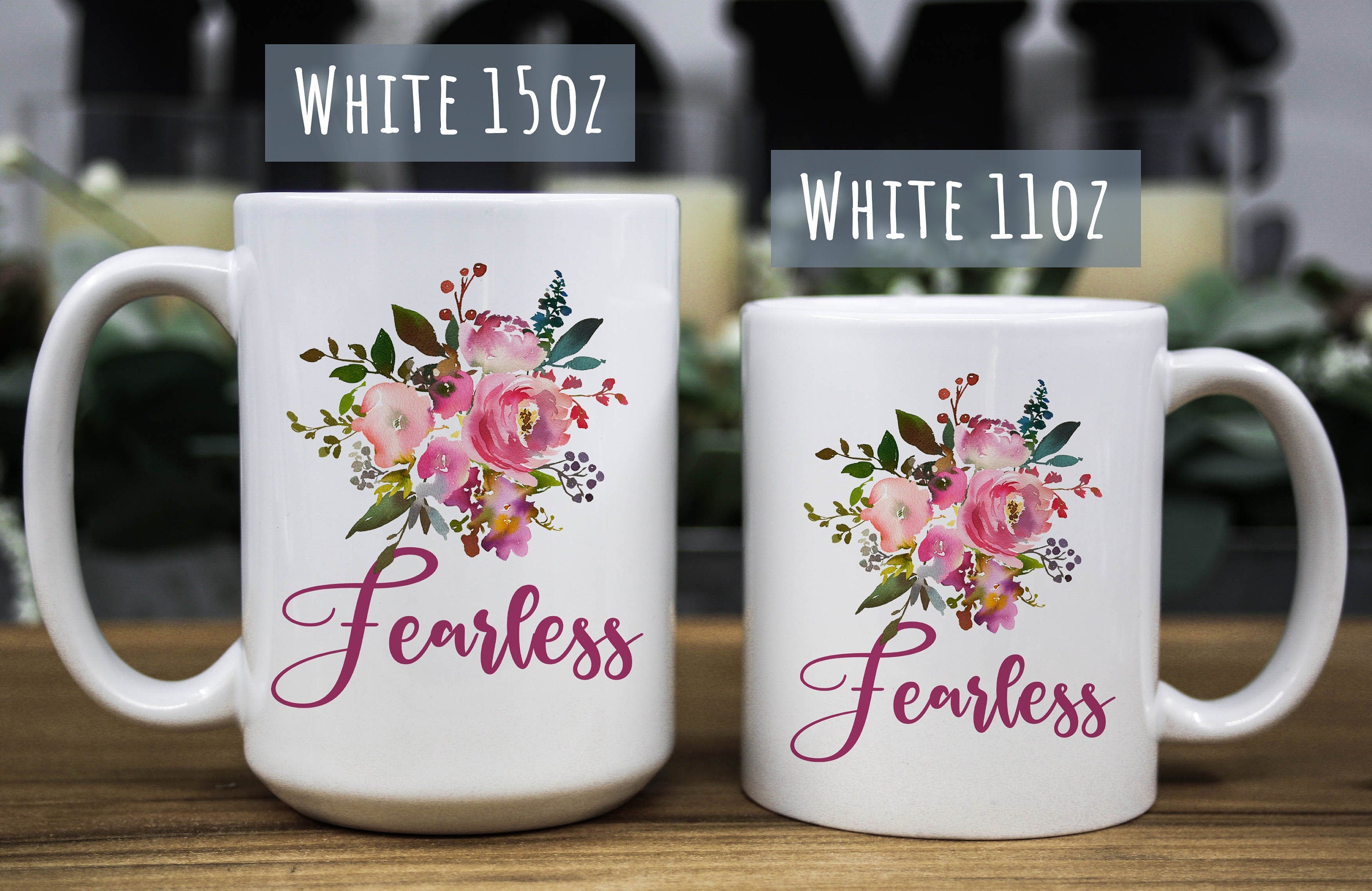 Fearless Floral Coffee Mug: Inspirational Religious Gift, Multiple Sizes & Colors Available (Gift Box Included)