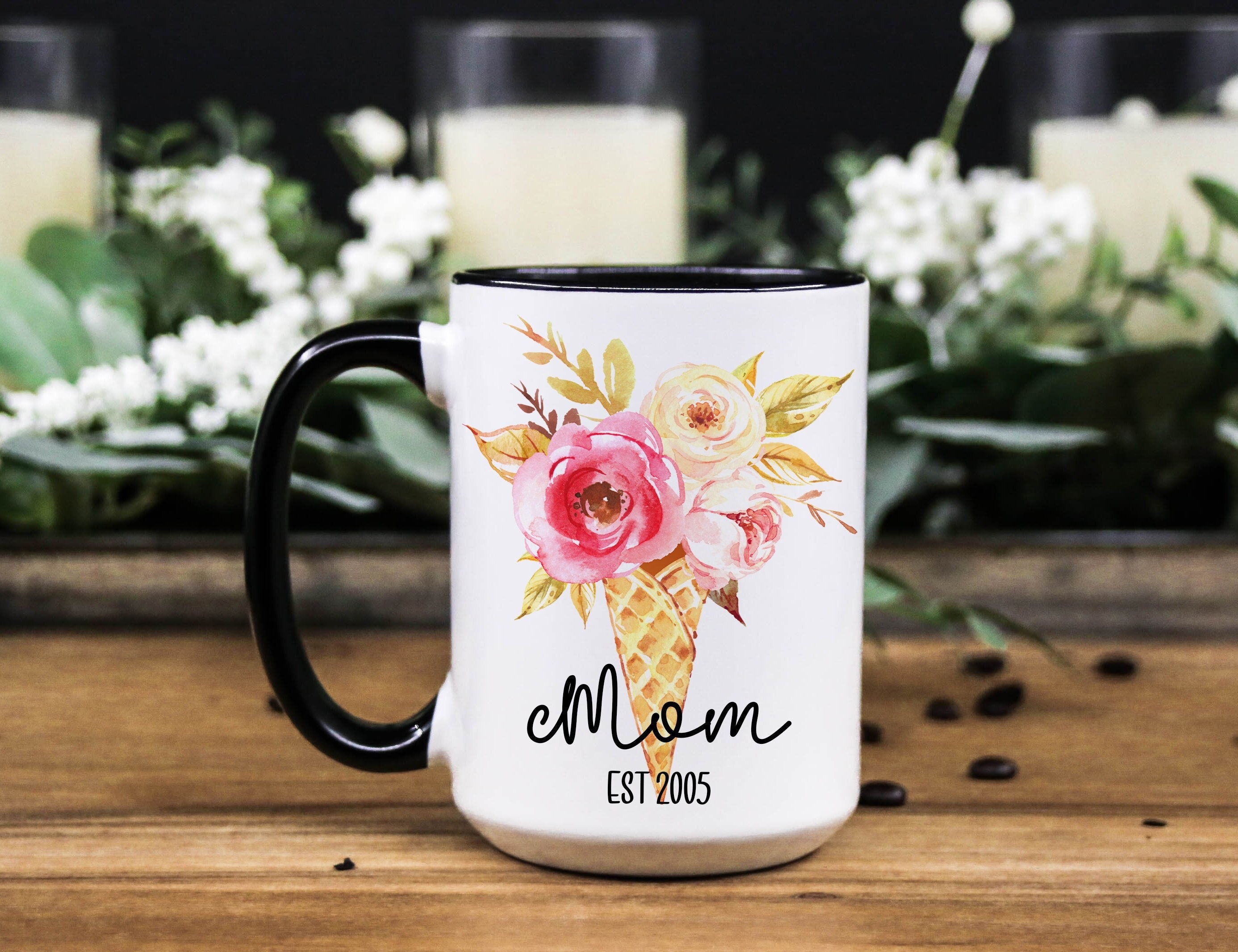 Personalized Floral Coffee Mug for Mom: Custom Name Gift