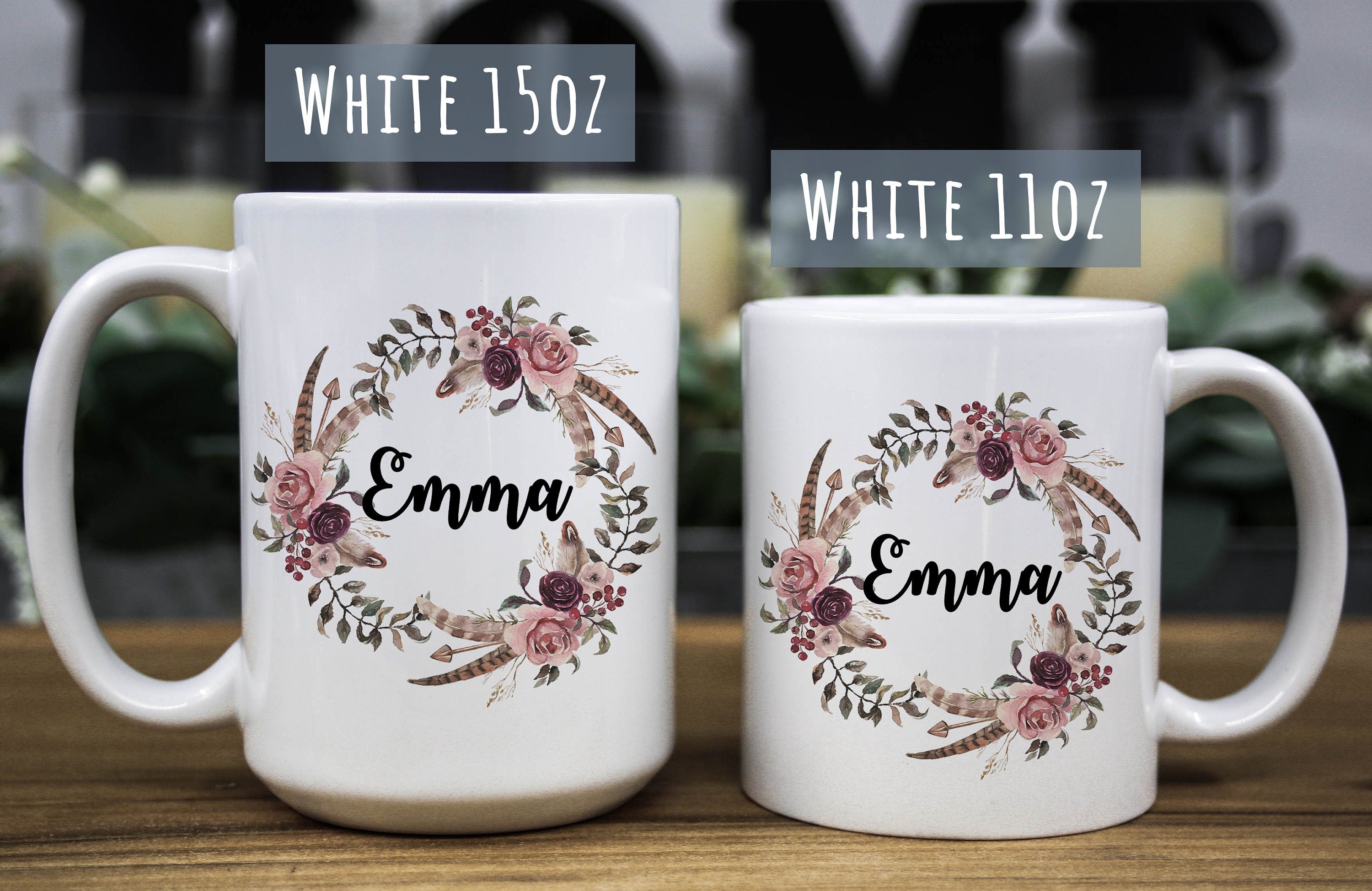 Personalized Floral Name Mug: Custom Birthday Gift