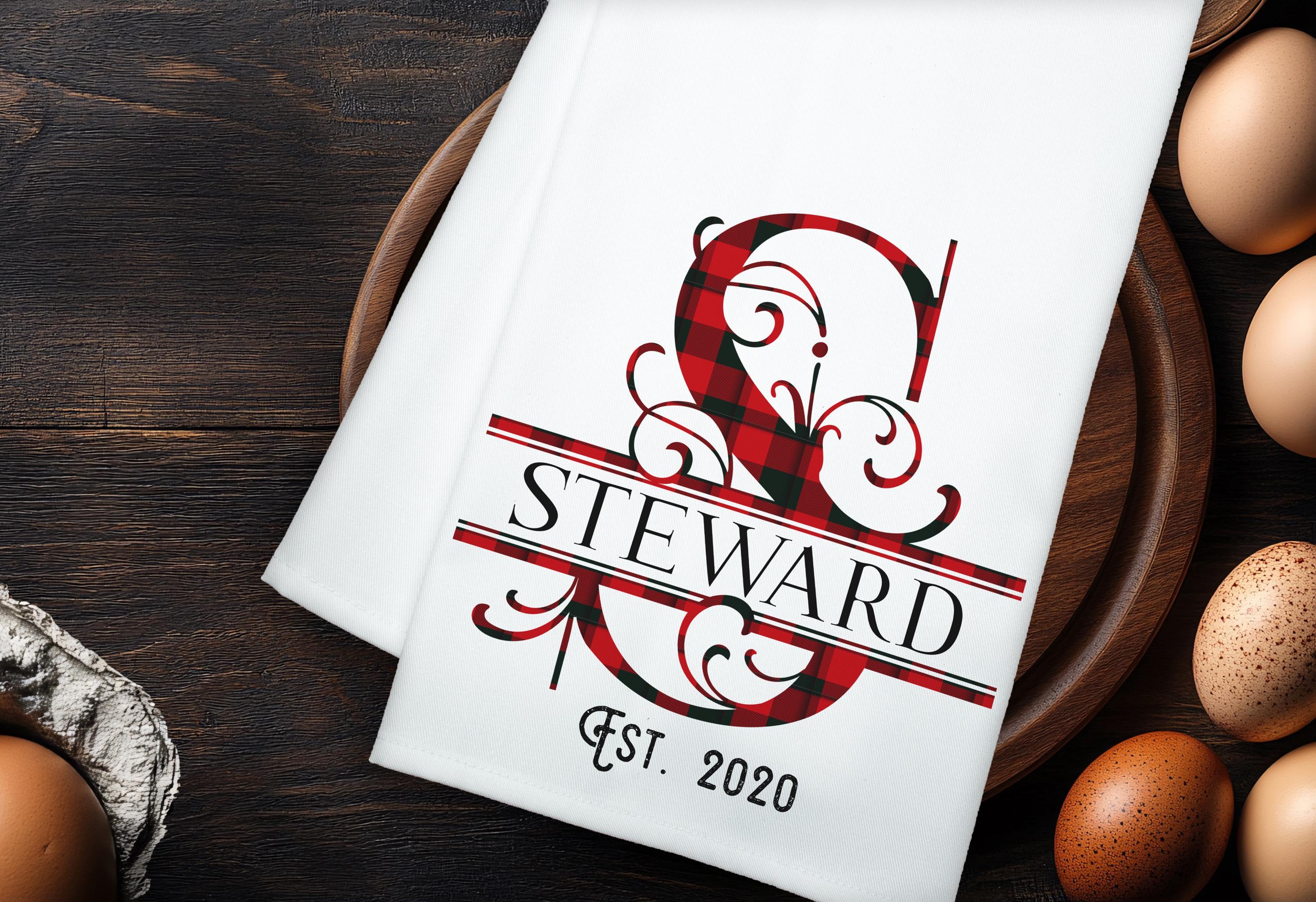 Personalized Christmas Tea Towel, Buffalo Plaid Kitchen Towel, Monogram Custom Tea Towel, Last Name Tea Towel, Kitchen Dish Towels