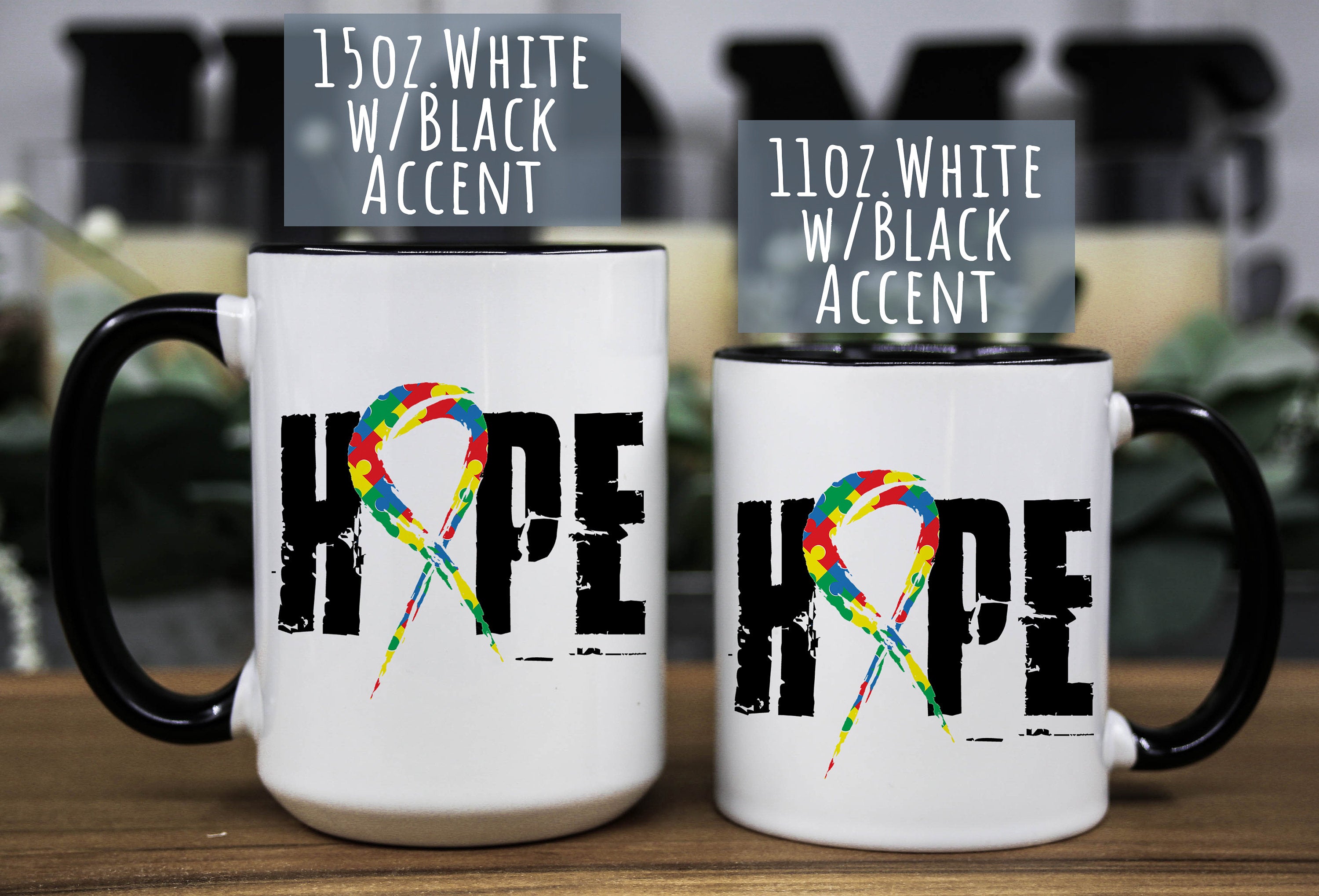 Autism Awareness Mug: "Hope" Ribbon, Special Needs Gift