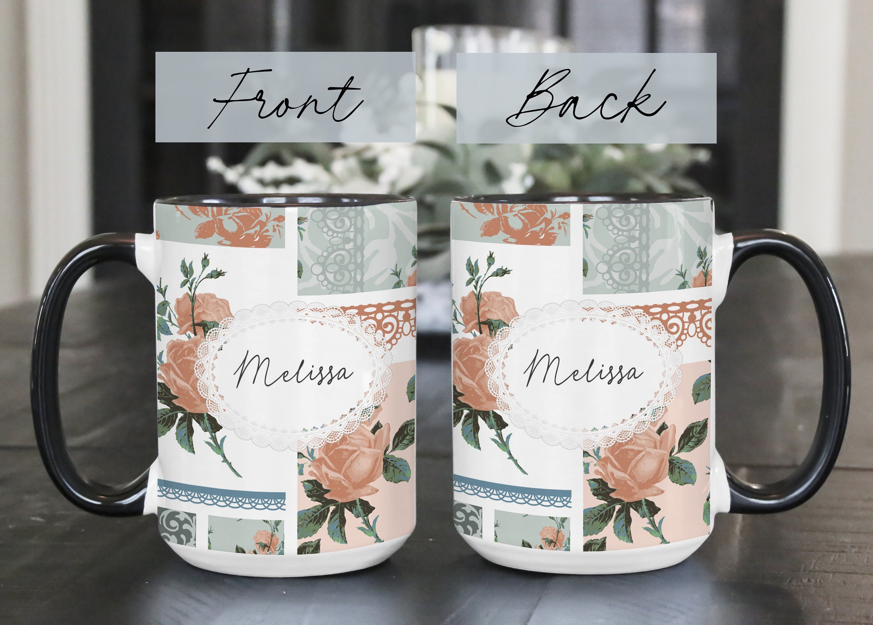Personalized Quilter Mug: Floral Sewing Design, Custom Name Coffee Mug