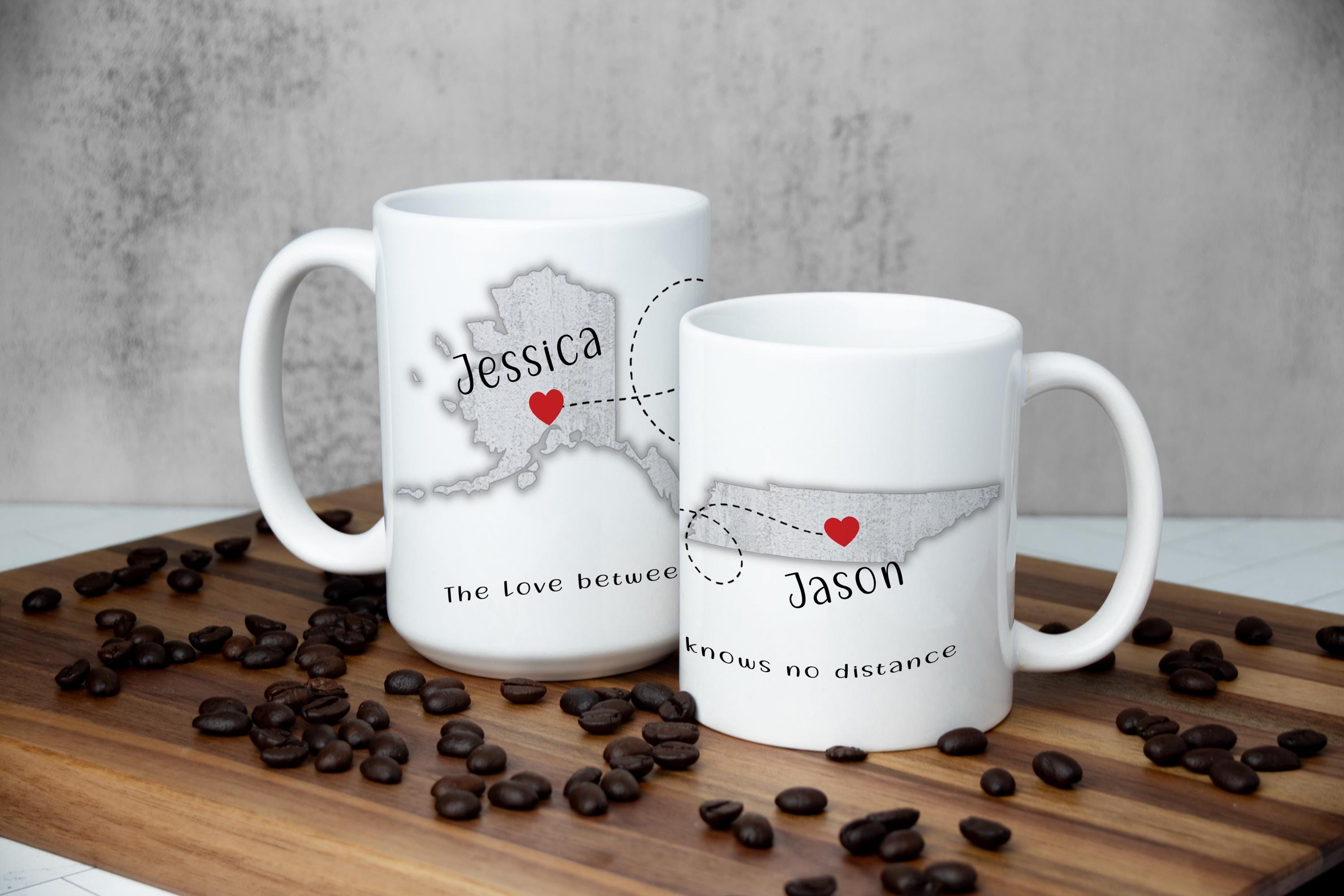Personalized State Mug: Long Distance Relationship Gift, Multiple Sizes & Colors Available (Gift Box Included)