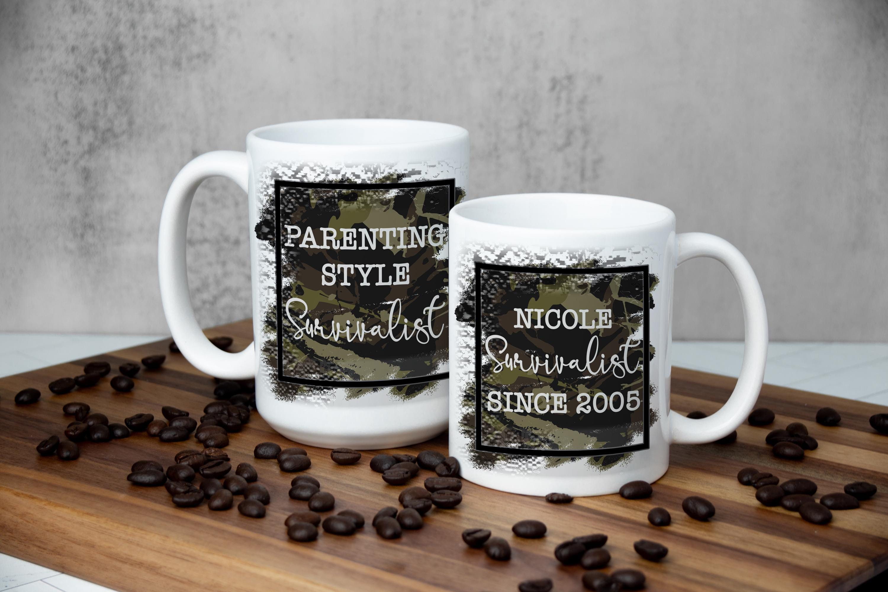 Personalized Parenting Survivalist Mug: Funny Camo Coffee Gift