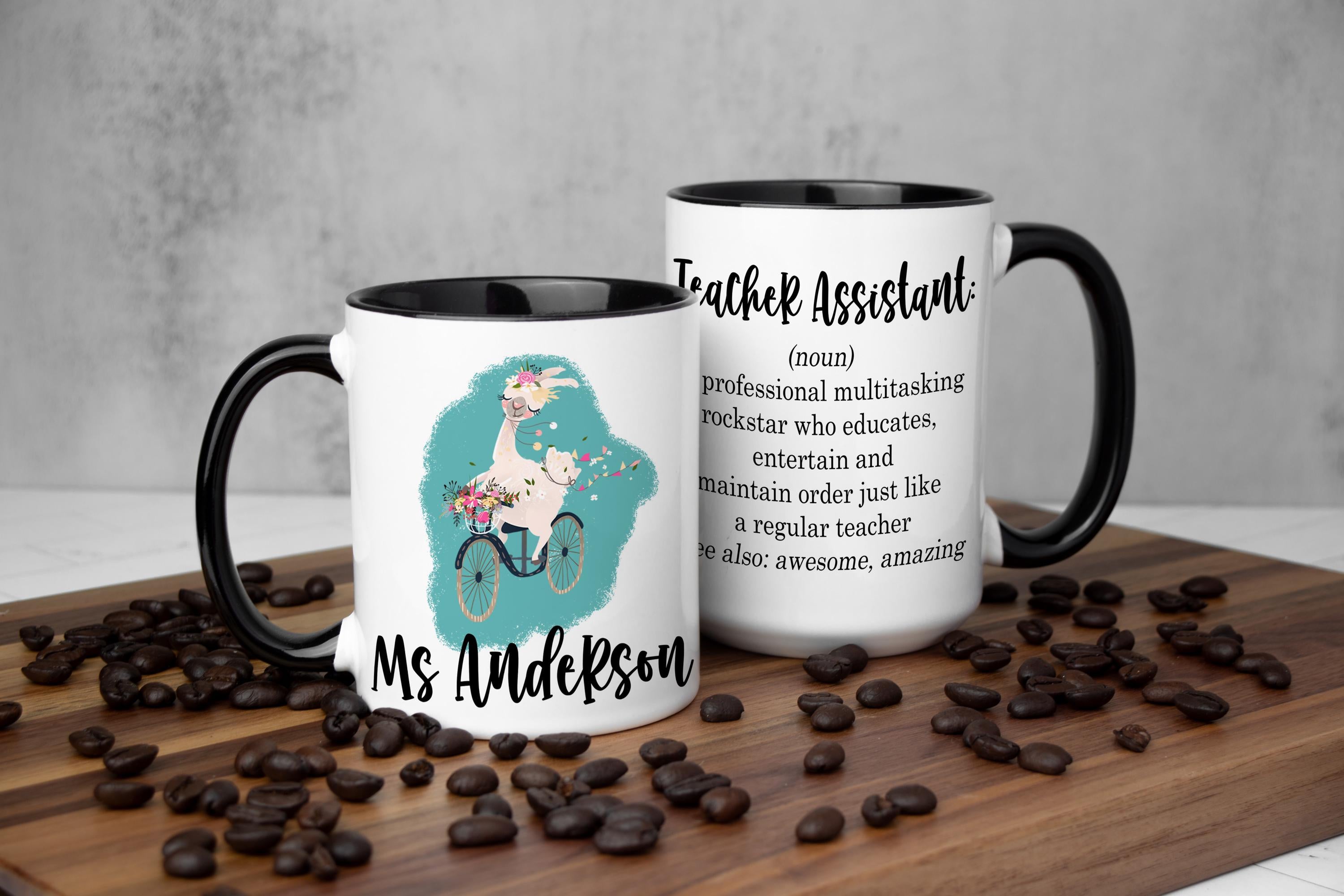 Teacher Assistant Llama Mug: Personalized Quote Option, Multiple Sizes & Colors Available (Gift Box Included)