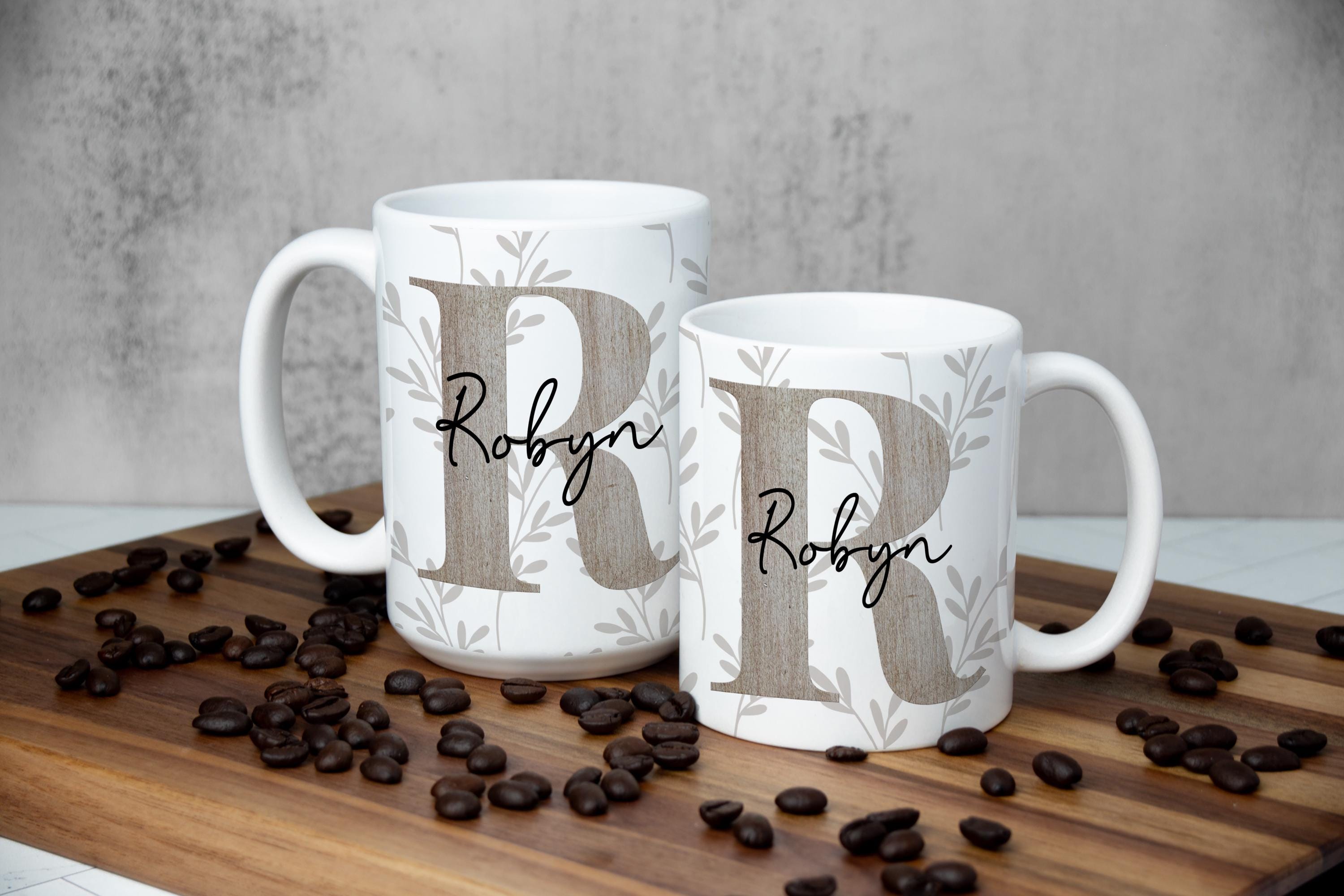 Personalized Rustic Coffee Mug: Farmhouse Monogrammed Name Cup, Multiple Sizes & Colors Available (Giftbox Included)