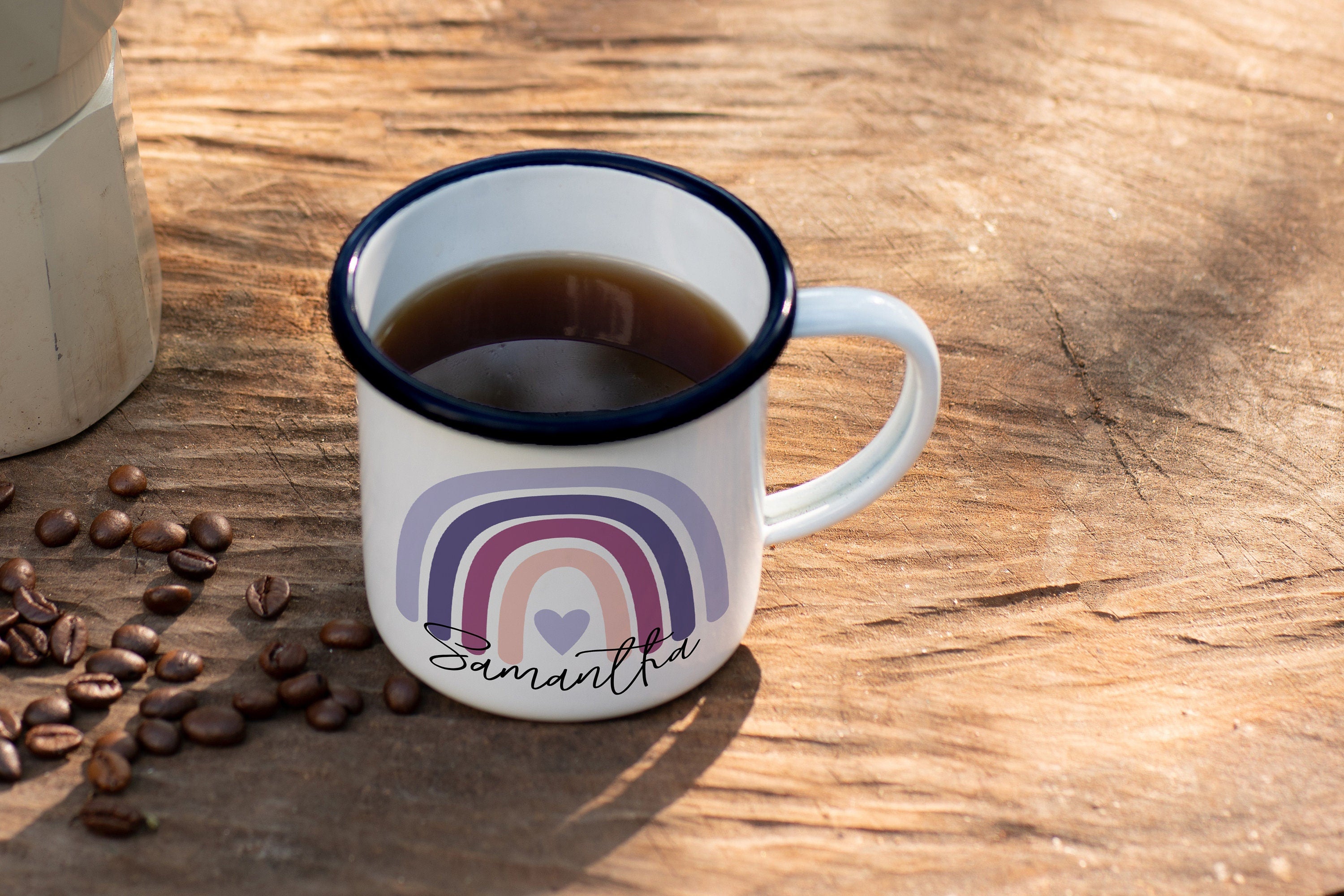 Personalized Rainbow Enamel Camp Mug: Custom Kid's Name, Multiple Sizes & Colors Available (Giftbox Included)