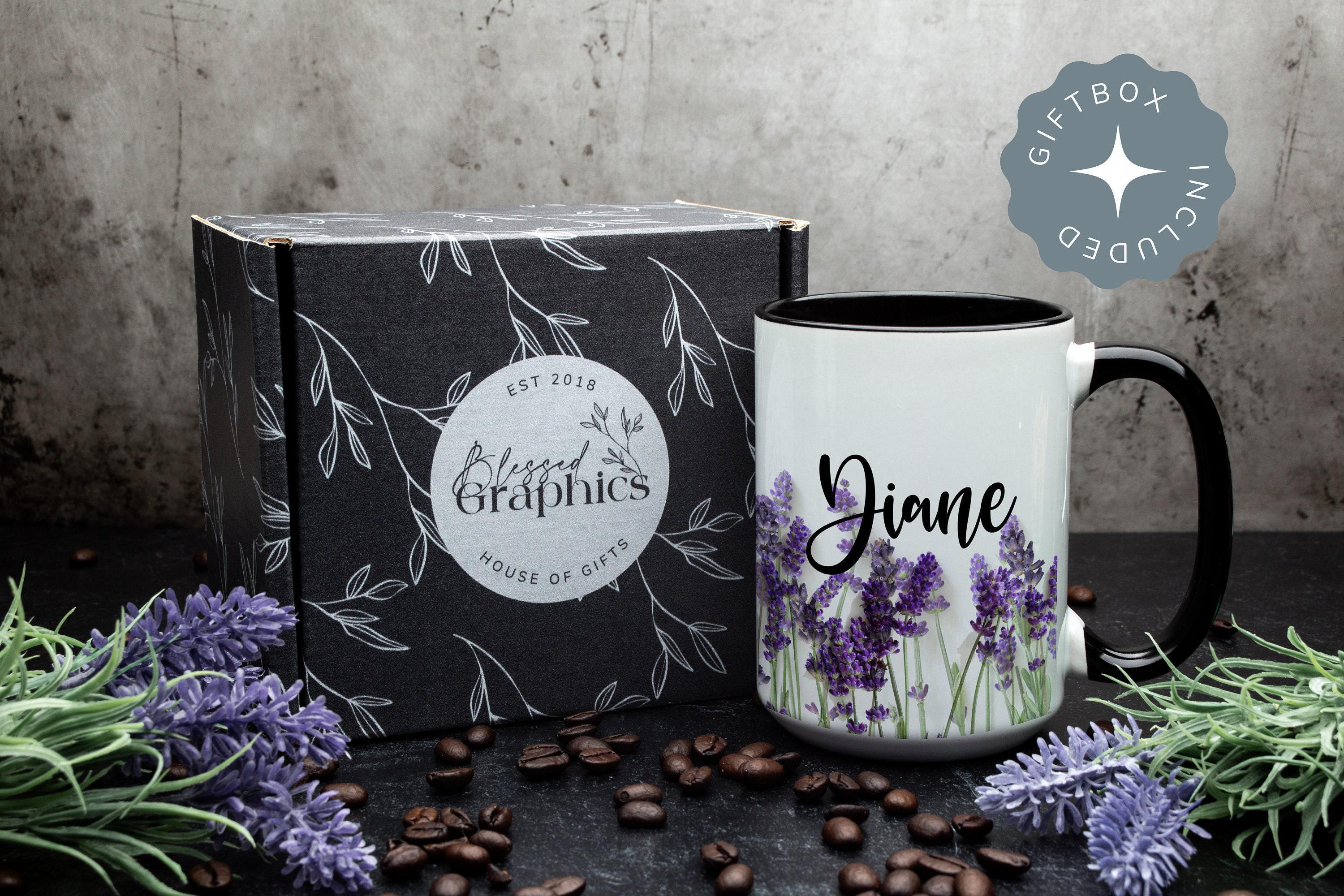 Personalized Lavender Floral Mug: Monogram Gift, Multiple Sizes & Colors Available (Giftbox included)