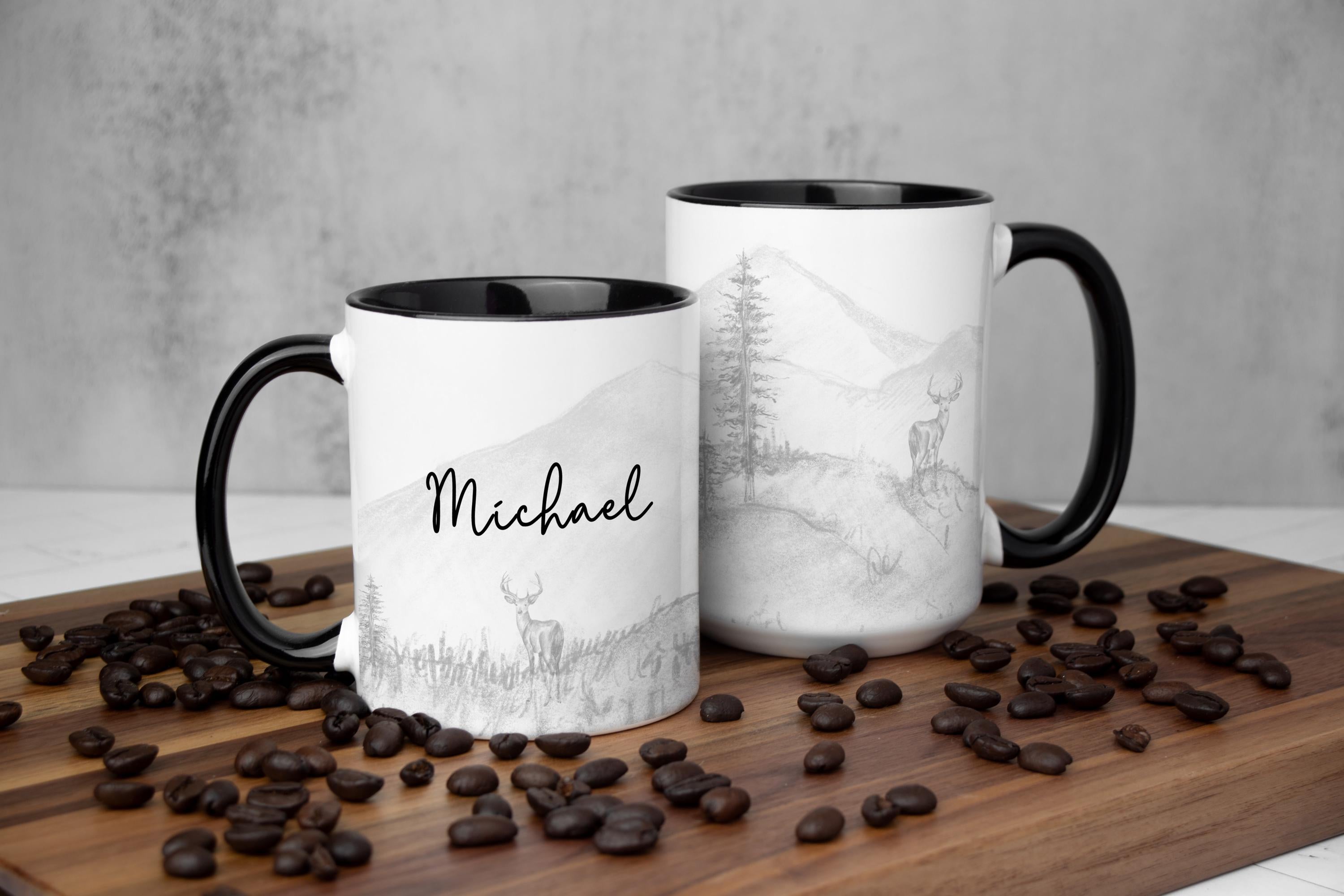 Custom Deer Mug: Hand-Sketched Woodland Design, Personalized Coffee Cup
