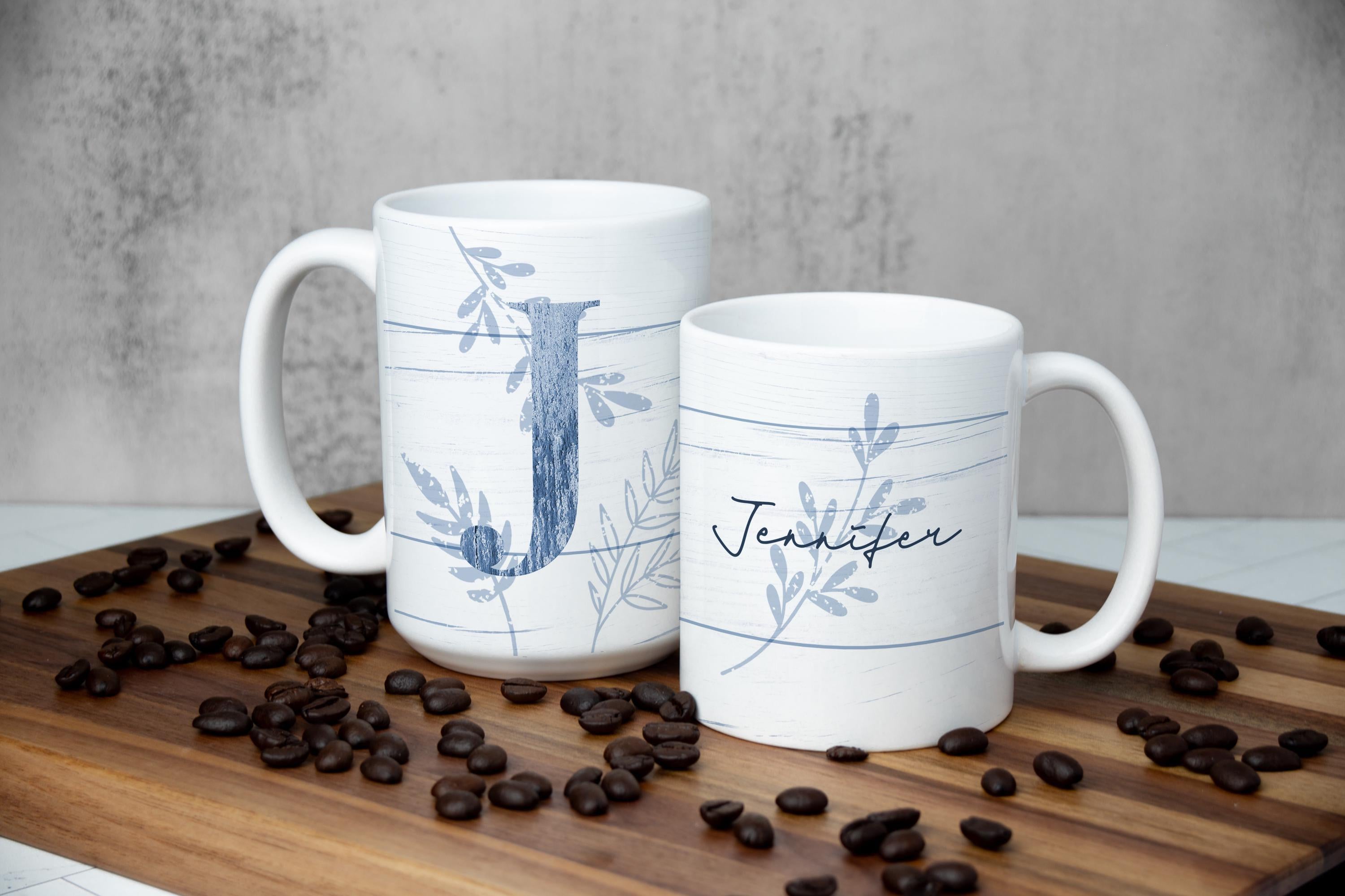 Personalized Blue Rustic Coffee Mug: Farmhouse Custom Name Mug, Multiple Sizes & Colors Available