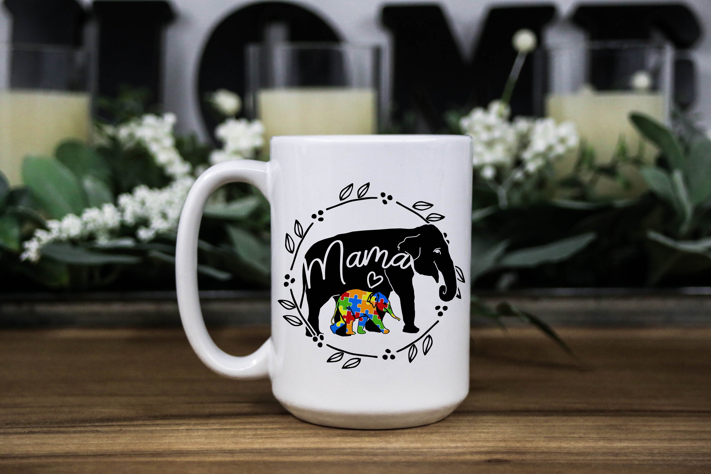 Autism Awareness Coffee Mug: Elephant Mama & Baby Design