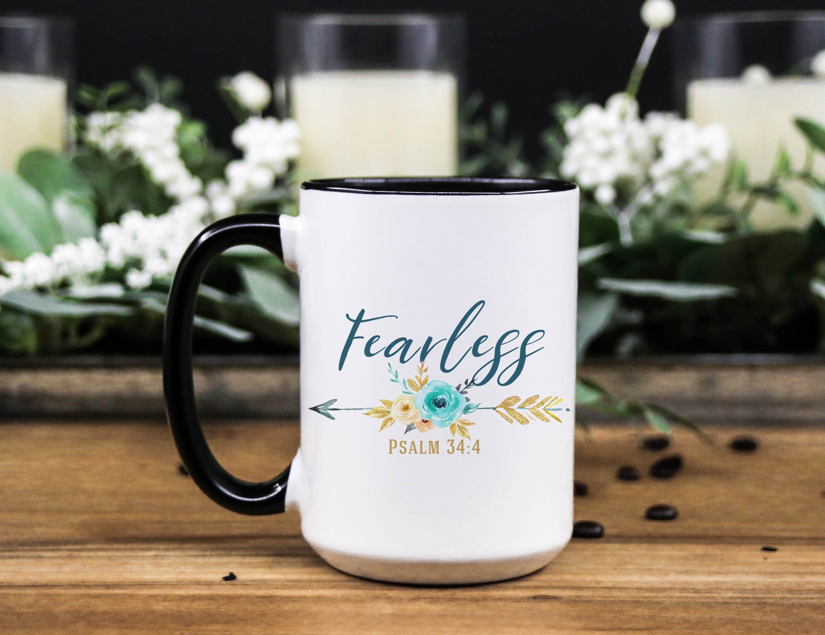 Fearless Floral Coffee Mug: Inspirational Bible Quote Gift