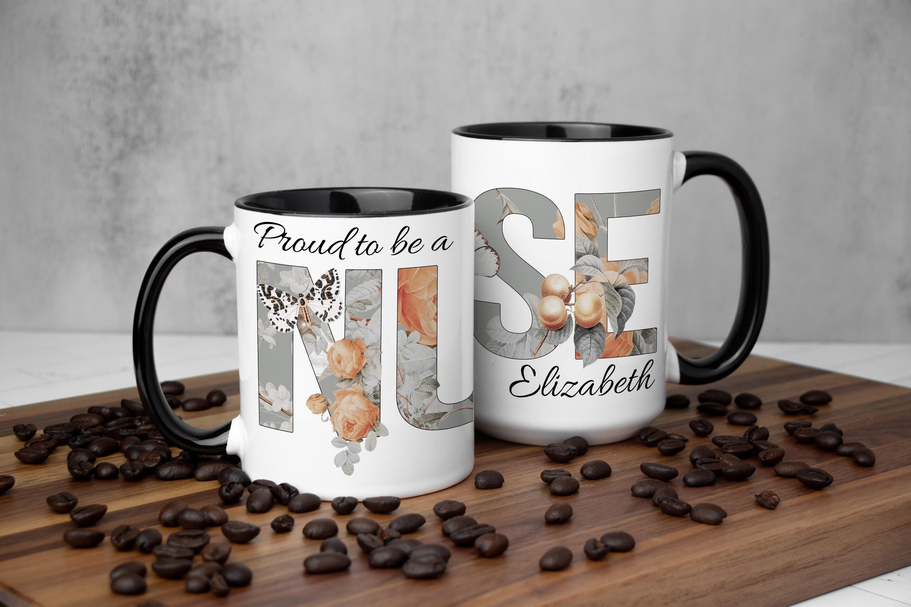 Personalized Nurse Mug: Floral Coffee Cup, Medical Appreciation Gift, Multiple Sizes & Colors Available