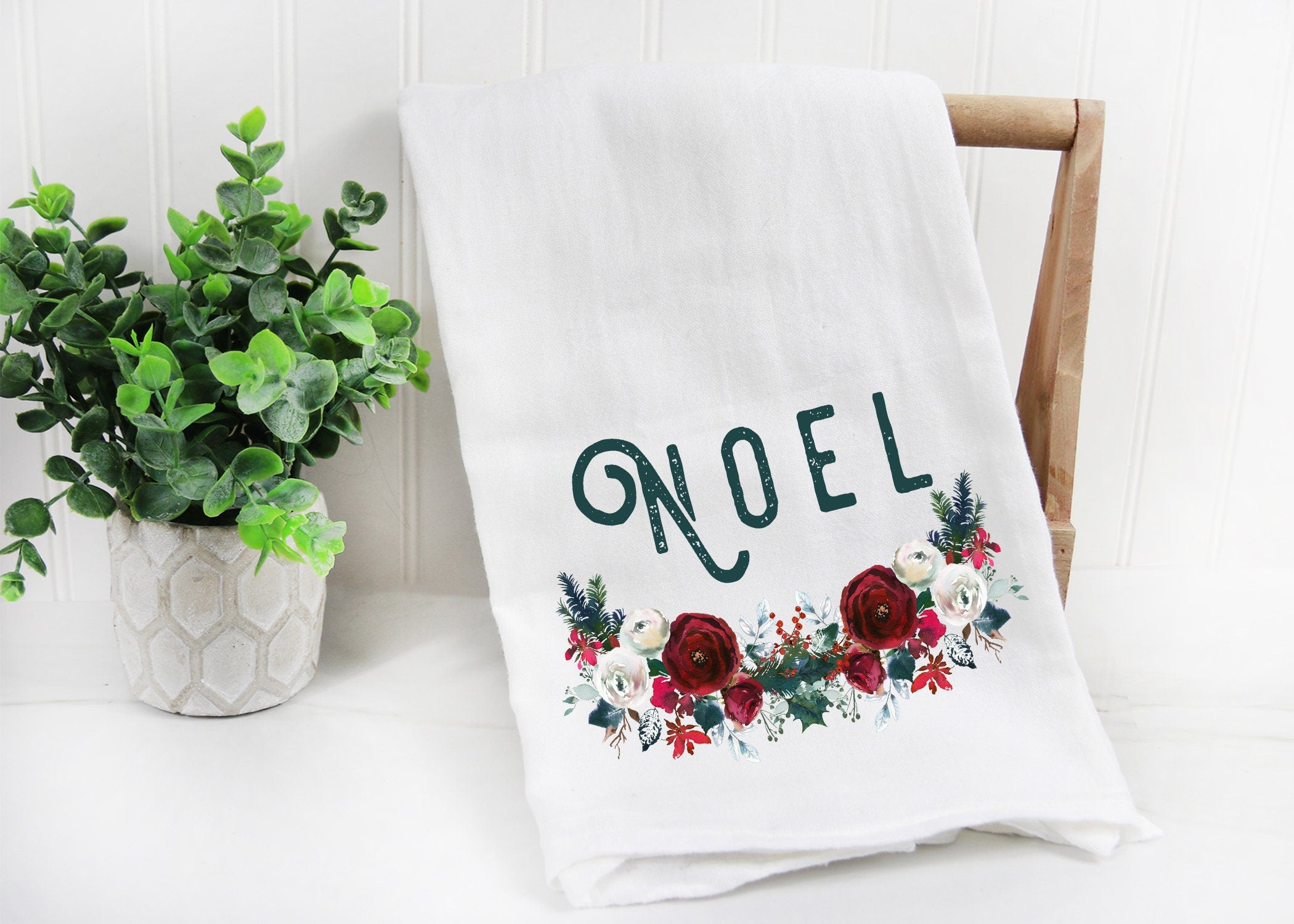 Noel Tea Towel, Christmas Kitchen Towel, Holiday Kitchen Towel, Christmas Dish Towels, Hanging Kitchen Towel Gift, Tea Towel Gift
