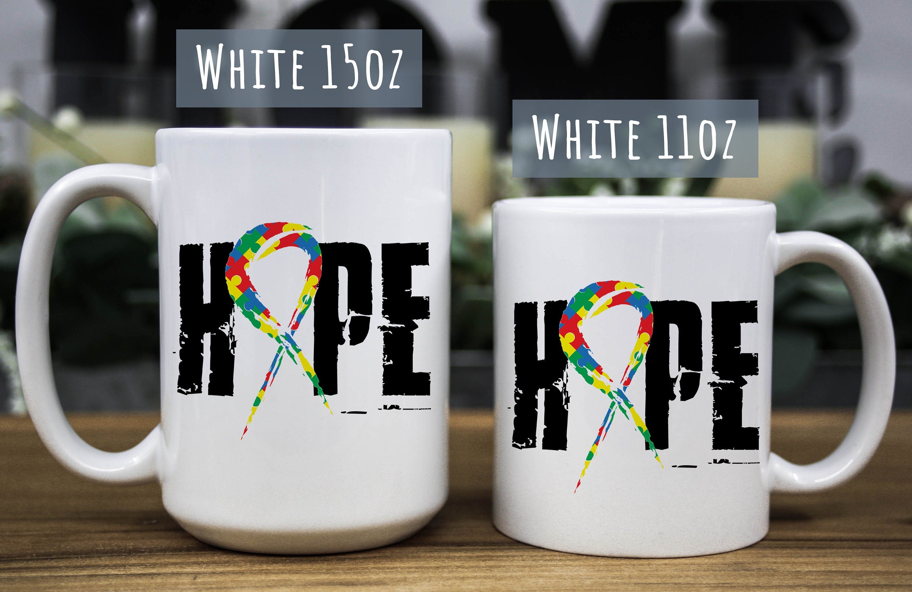 Autism Awareness Mug: "Hope" Ribbon, Special Needs Gift