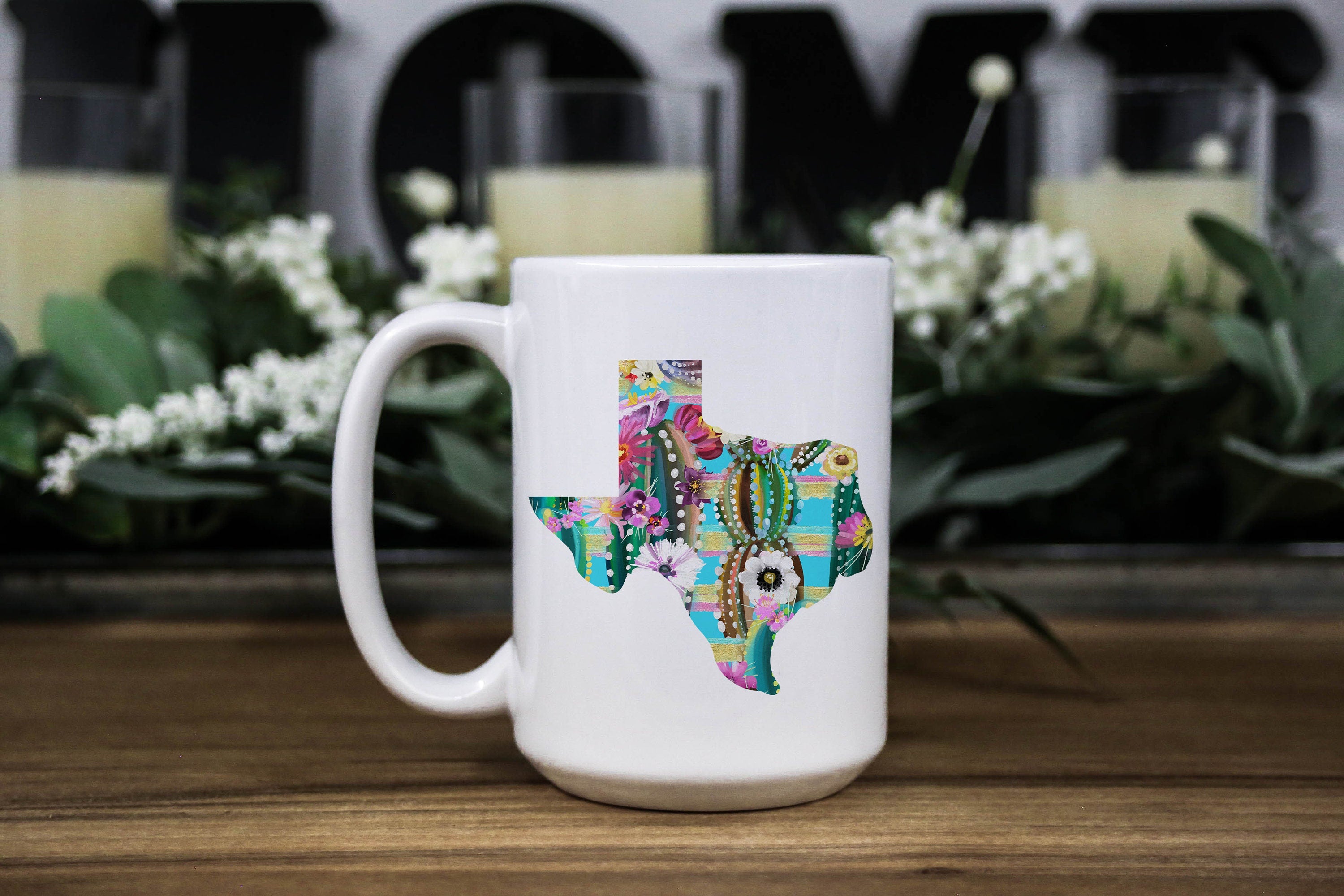 Texas Cactus Floral Coffee Mug: State Pride Gift