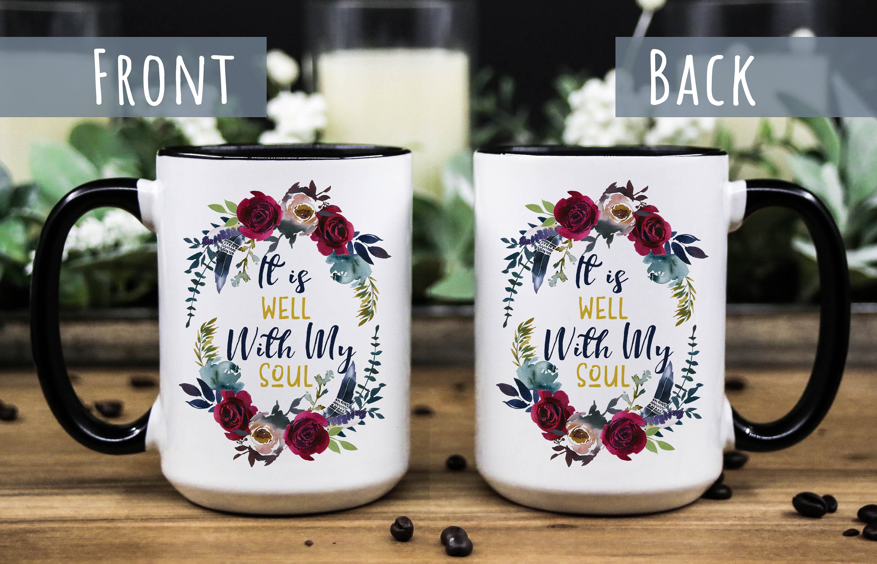 Floral Wreath Christian Coffee Mug - It Is Well With My Soul