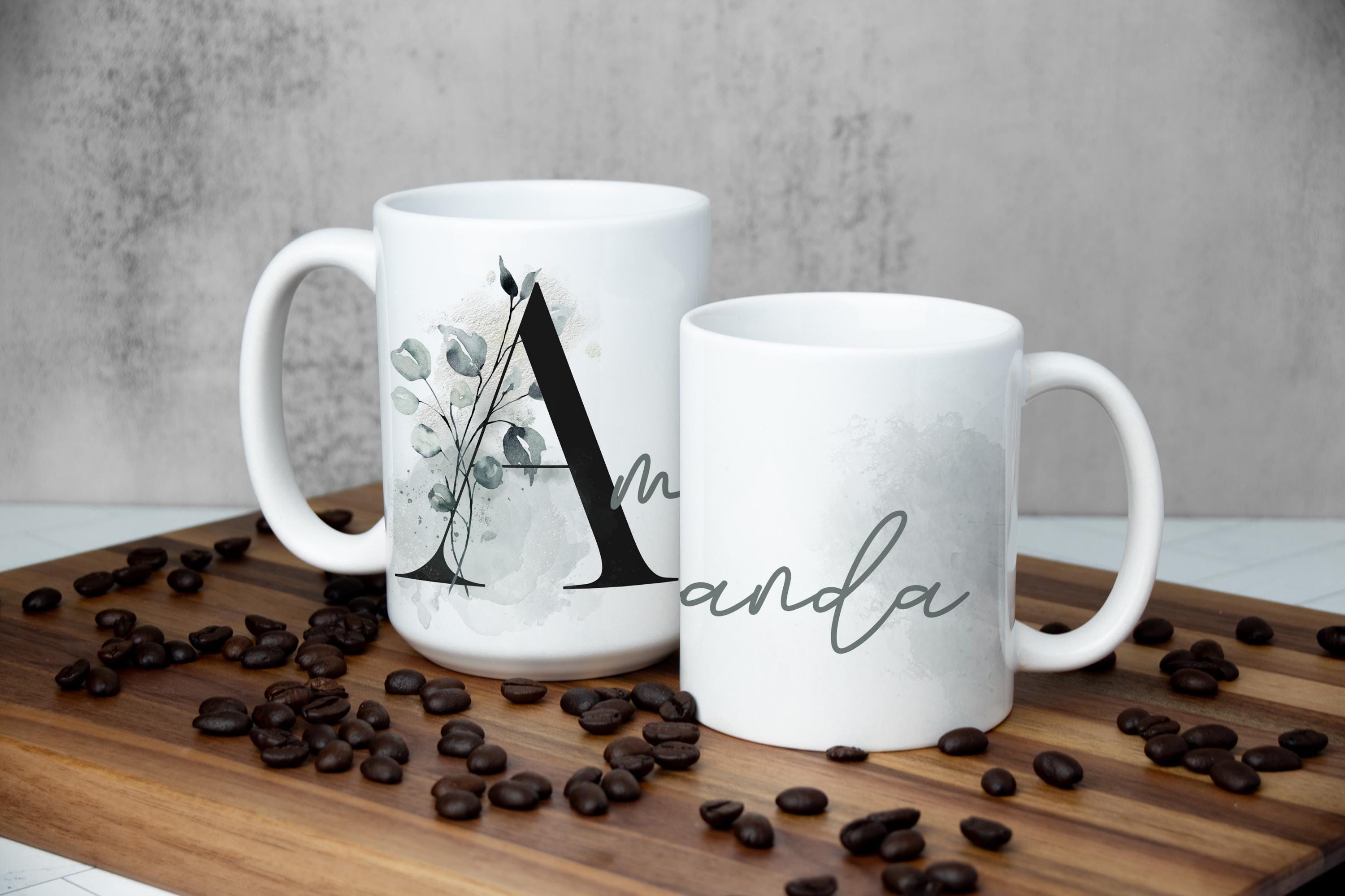 Personalized Monogram Mug: Fleur Verte Foliage Coffee Cup, Multiple Sizes & Colors Available (Giftbox Included)