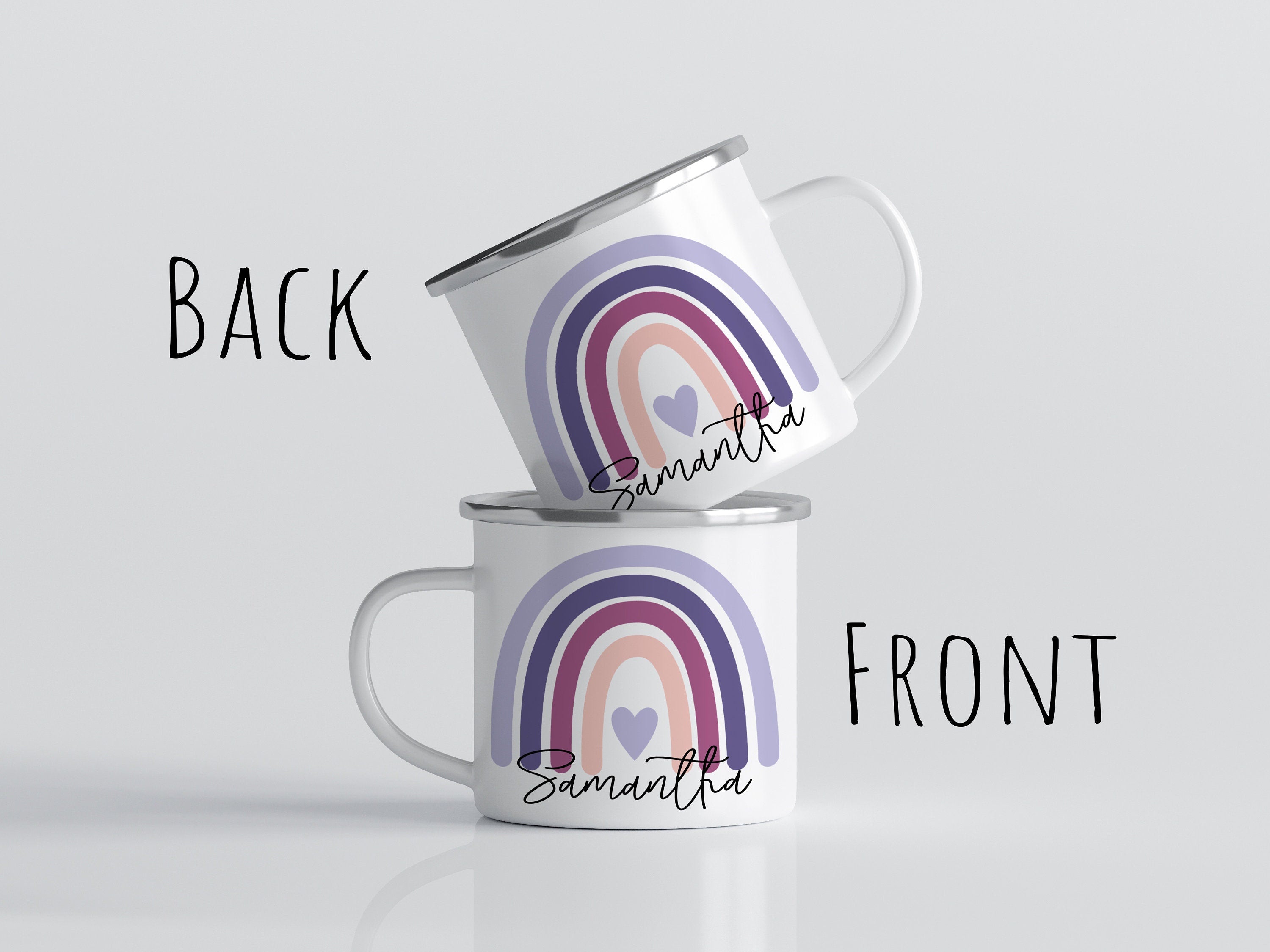 Personalized Rainbow Enamel Camp Mug: Custom Kid's Name, Multiple Sizes & Colors Available (Giftbox Included)