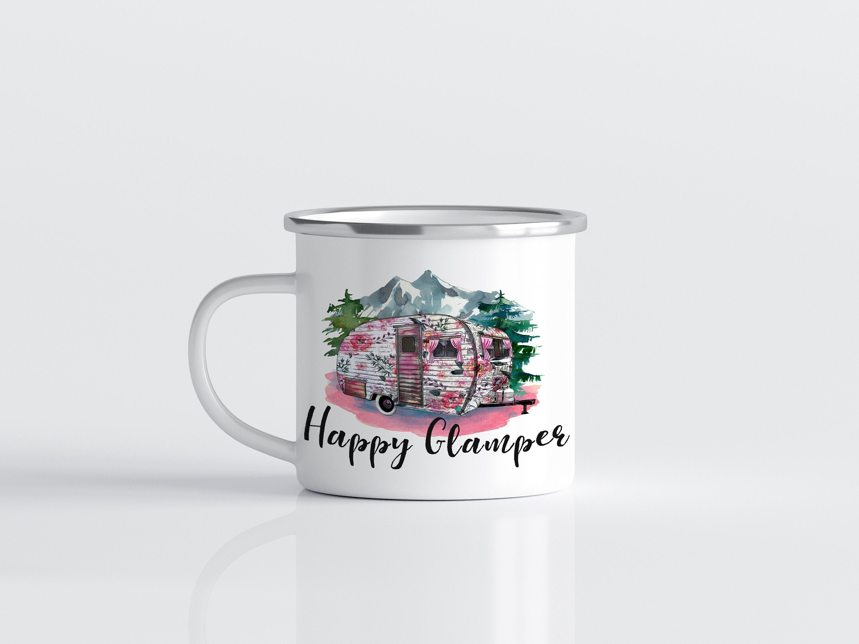 Enamel Camping Mug: Caravan Glamping Travel Mug, Multiple Sizes & Colors Available (Gift Box Included)