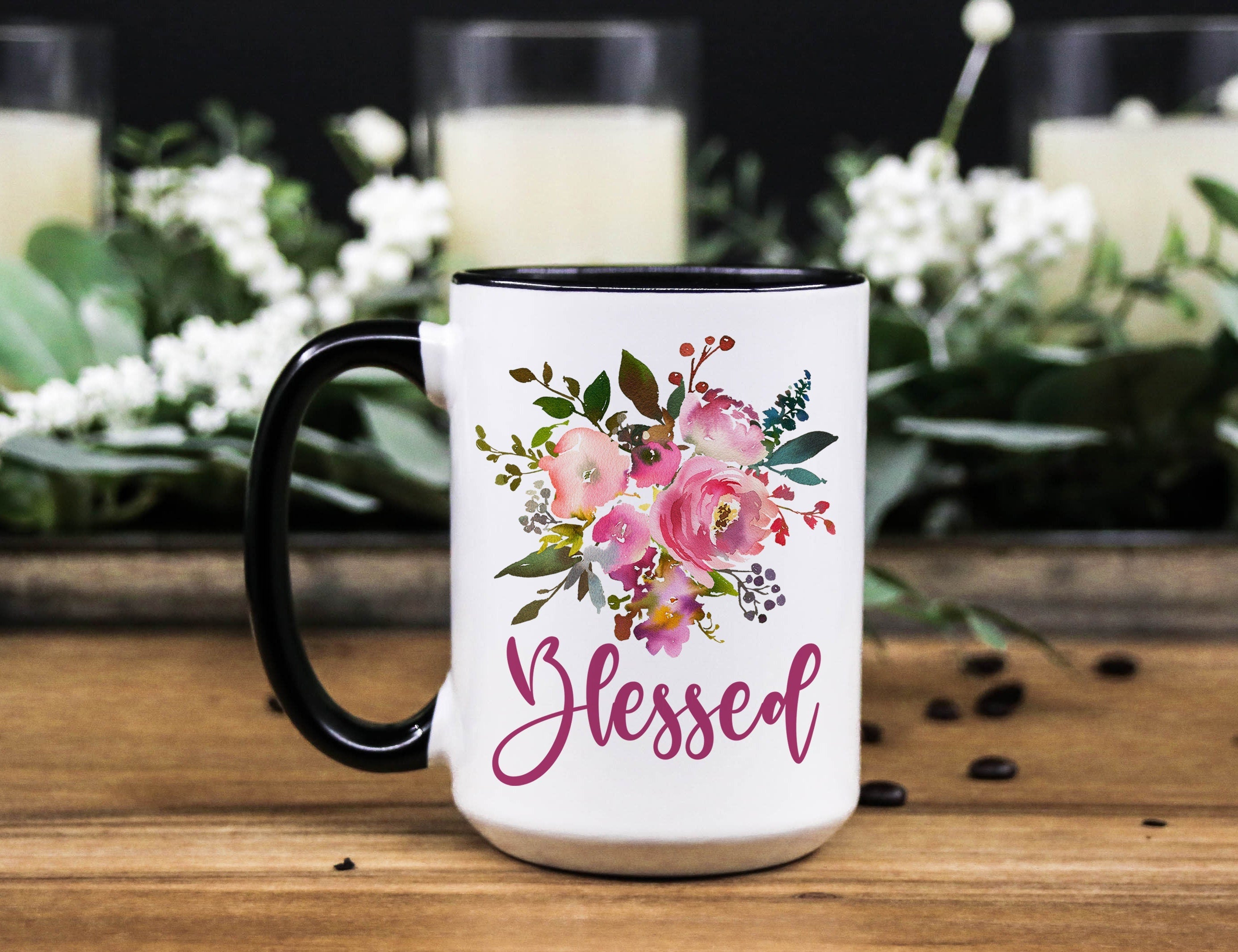 Blessed Pink Floral Coffee Mug: Inspirational Religious Gift