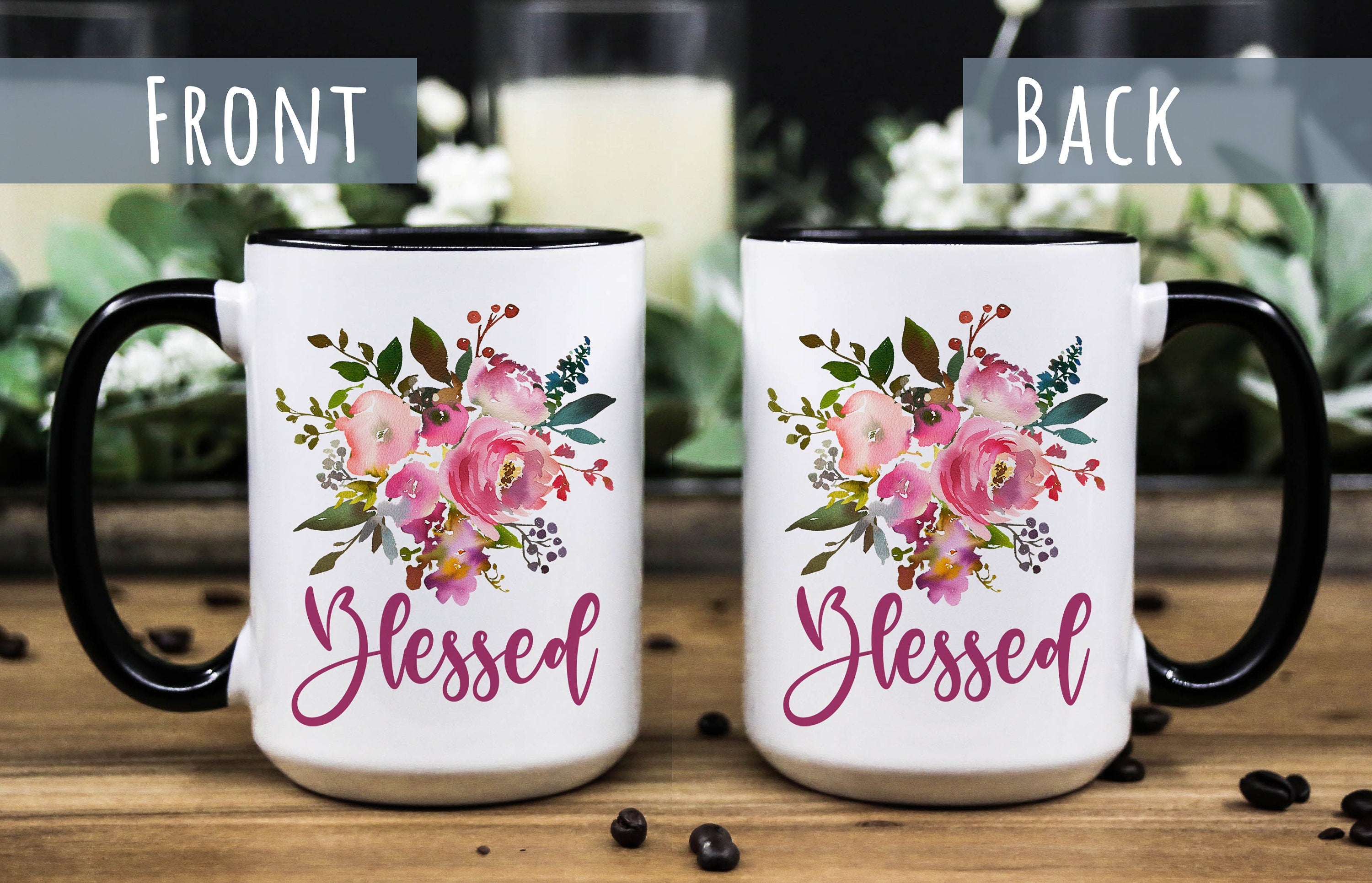 Blessed Pink Floral Coffee Mug: Inspirational Religious Gift
