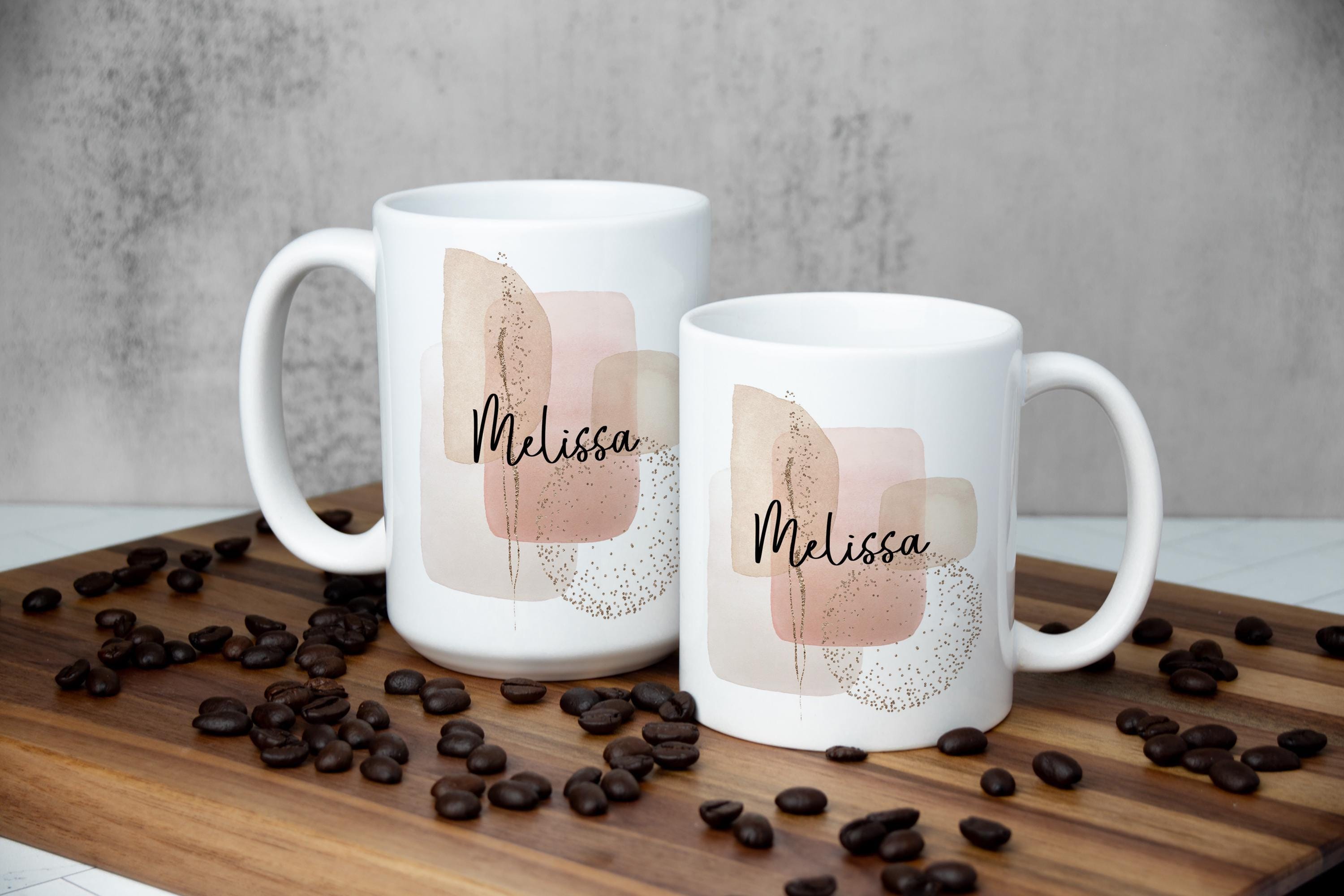 Personalized Abstract Coffee Mug: Modern Geometric Neutral Design, Multiple Sizes & Colors Available (Giftbox included)
