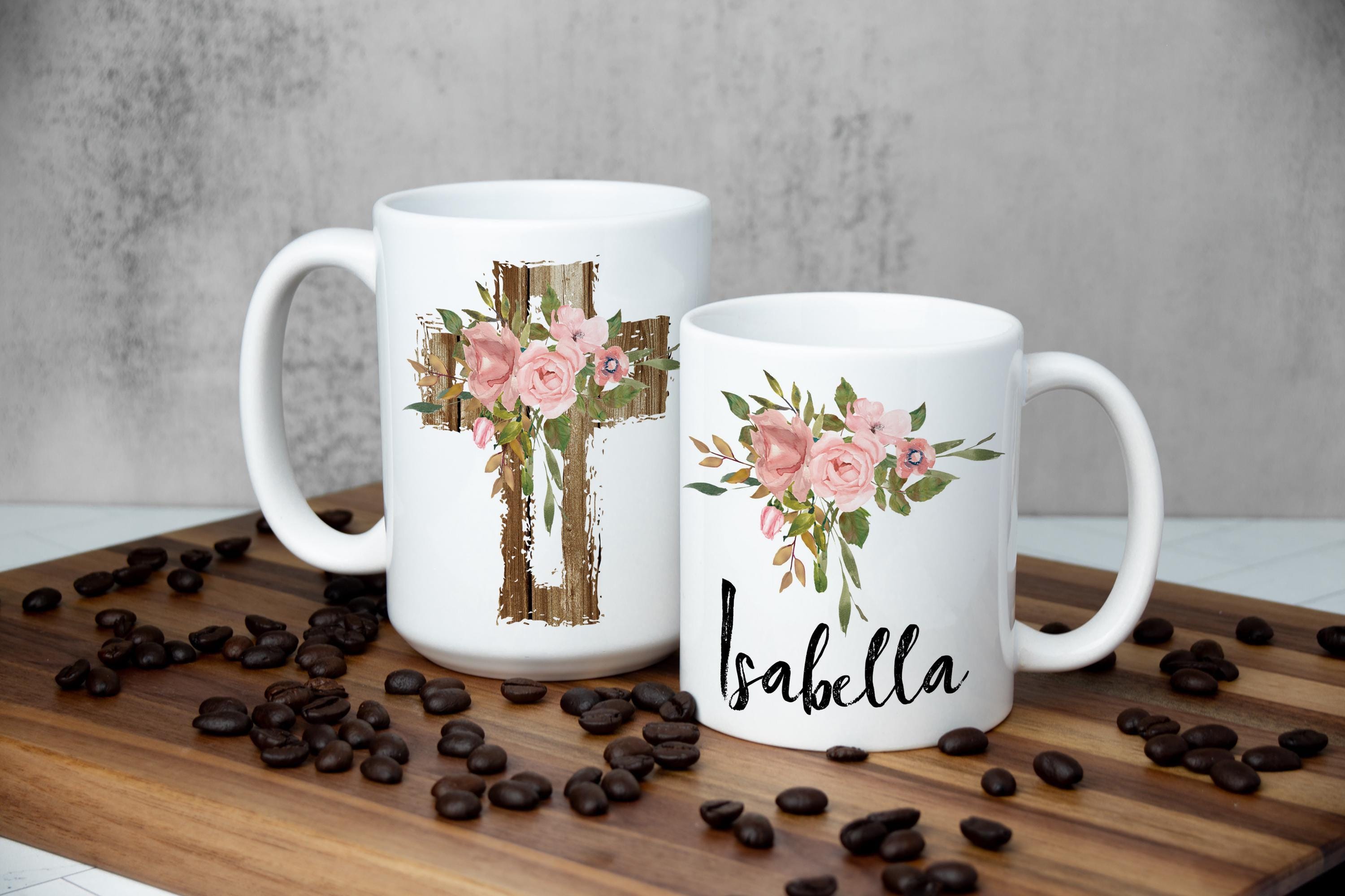 Personalized Christian mug - Floral Christian mug - Cross Coffee mug for women - Custom Christian gift for her - Religious mug - Easter mug