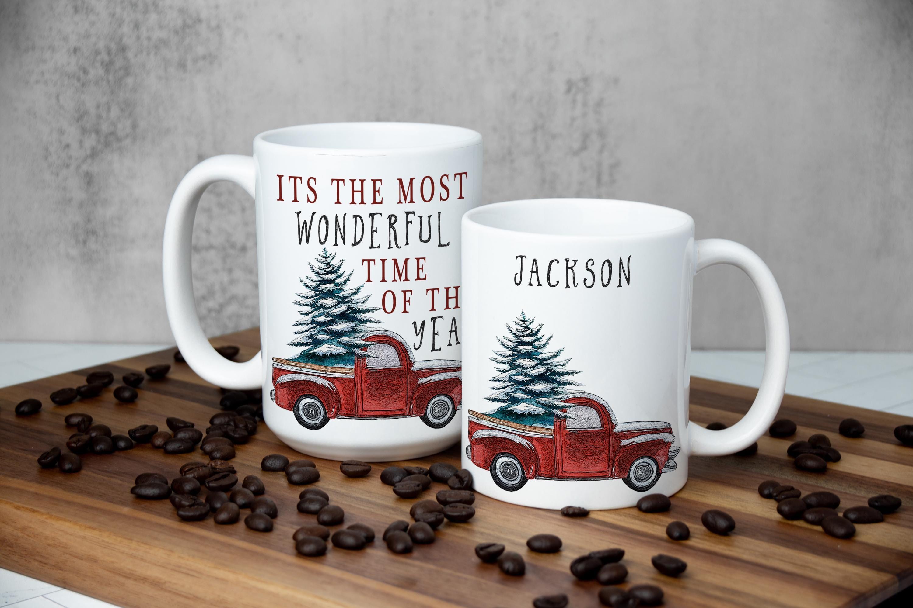 Personalized Christmas Truck Coffee Mug: Family Gift, Multiple Sizes & Colors Available (Giftbox included)