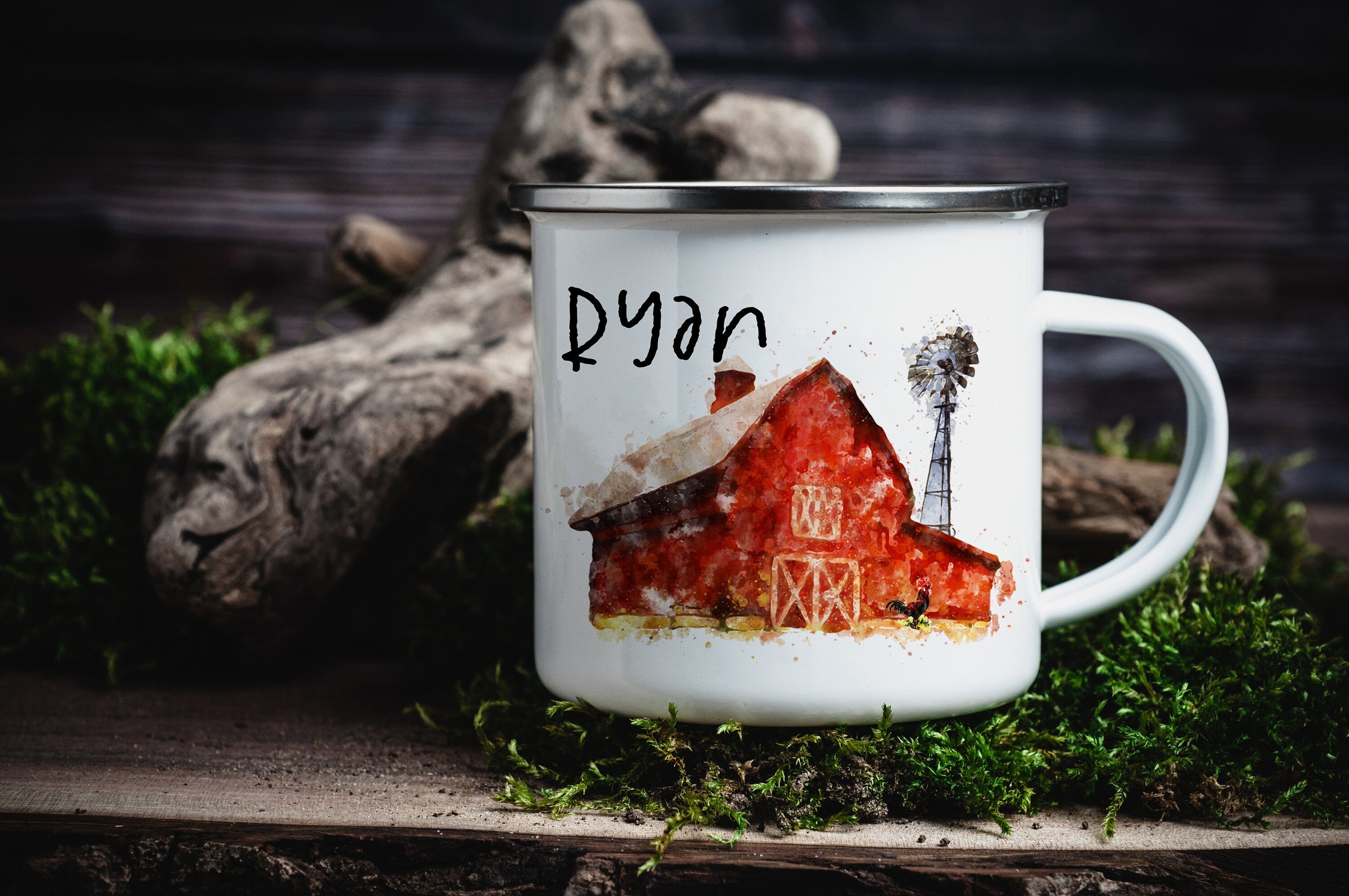 Personalized Barn Enamel Camp Mug: Custom Kids Mug, Farmhouse Decor