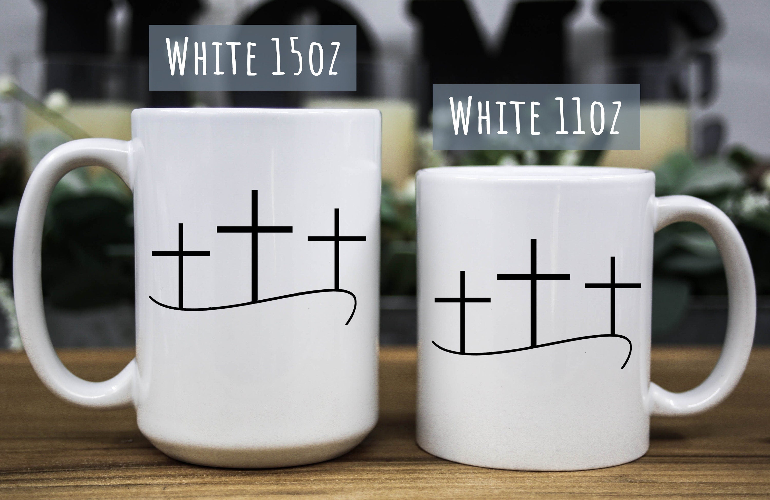 Christian Coffee Mug: Three Crosses Easter Gift, Multiple Sizes & Colors Available (Gift Box Included)
