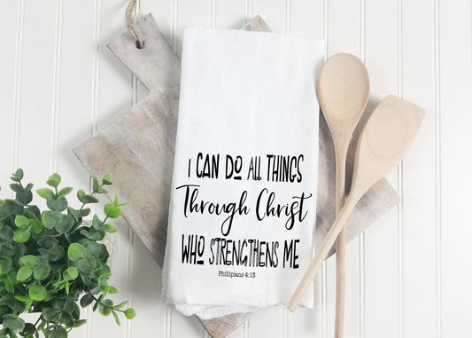 Tea Towel I can Do all Things Christ Kitchen Towel, Bible verse Tea Towel, Dish Towels, Hanging Kitchen Towels, Hand Towel, Gift for her