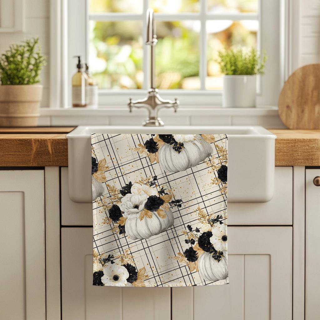 Pumpkin Spice Tea Towel Set – Personalized Fall Kitchen Towels with Custom Name, Rustic Farmhouse Pumpkin Decor, Autumn Hostess Gift