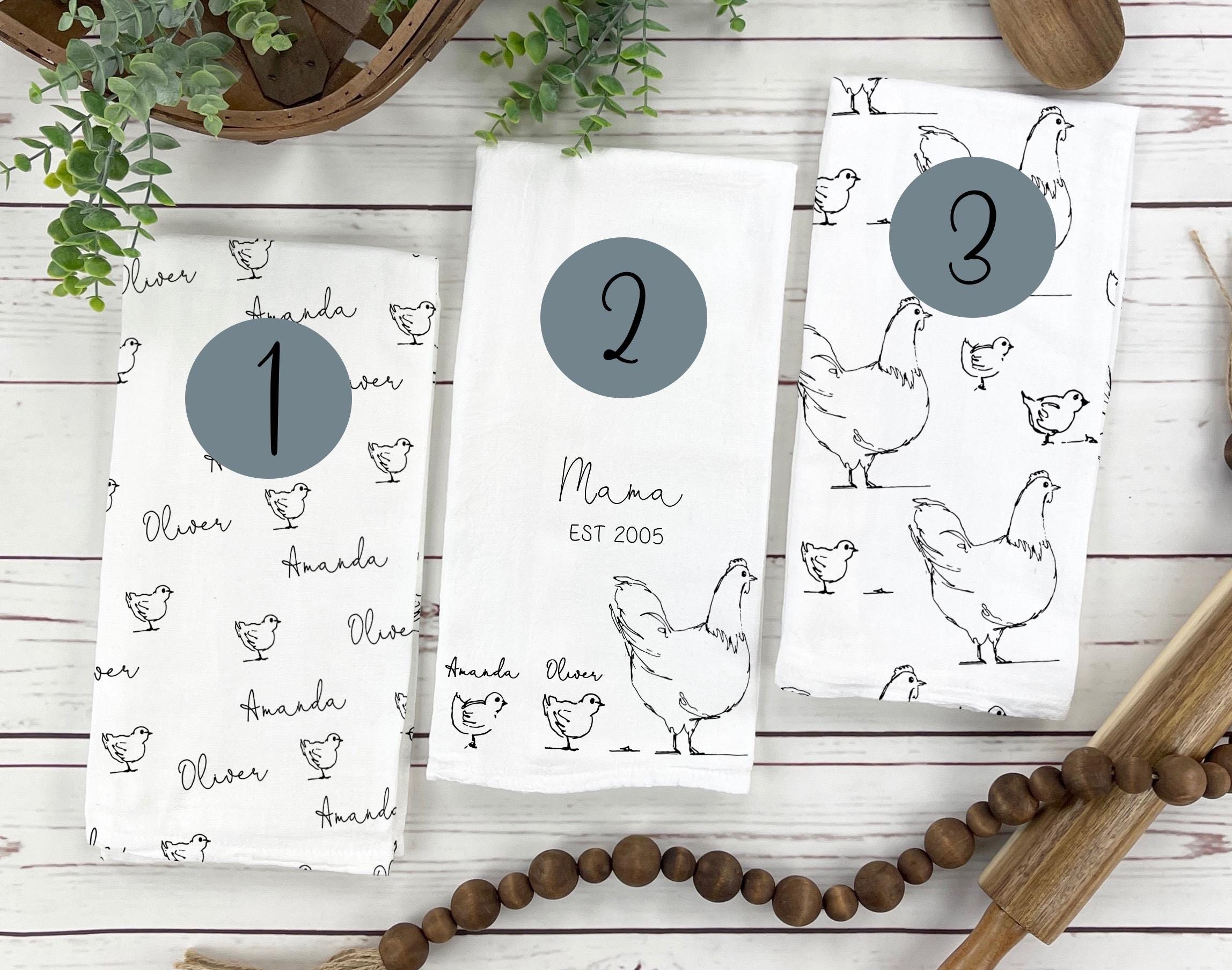 3-piece set Mom and kids Chicken hen Tea Towel, Special Mother's Day gift. Perfect Personalized Gift with custom options