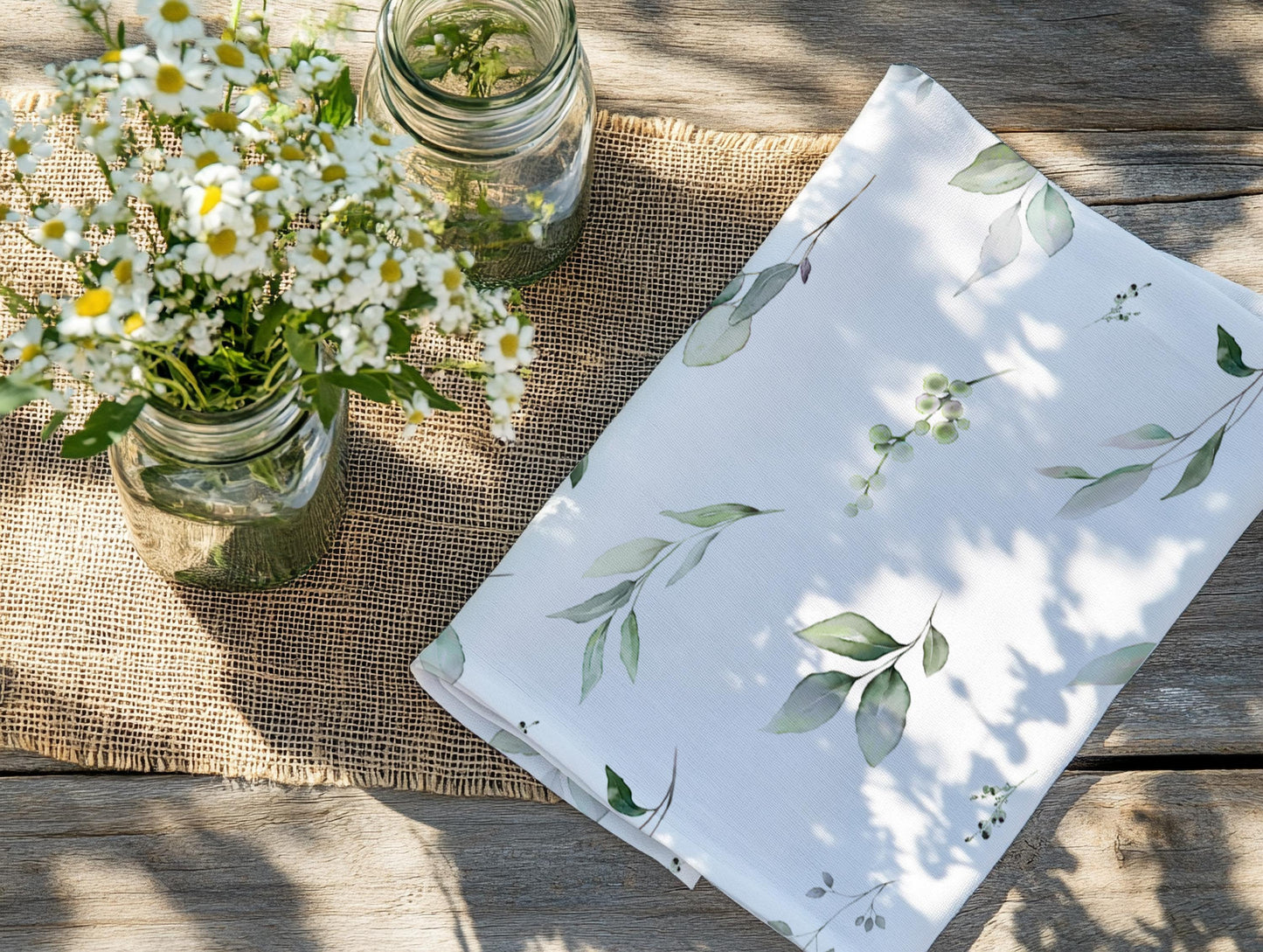 Personalized Botanical Tea Towel Set: Custom Name & Year, Greenery Kitchen Decor