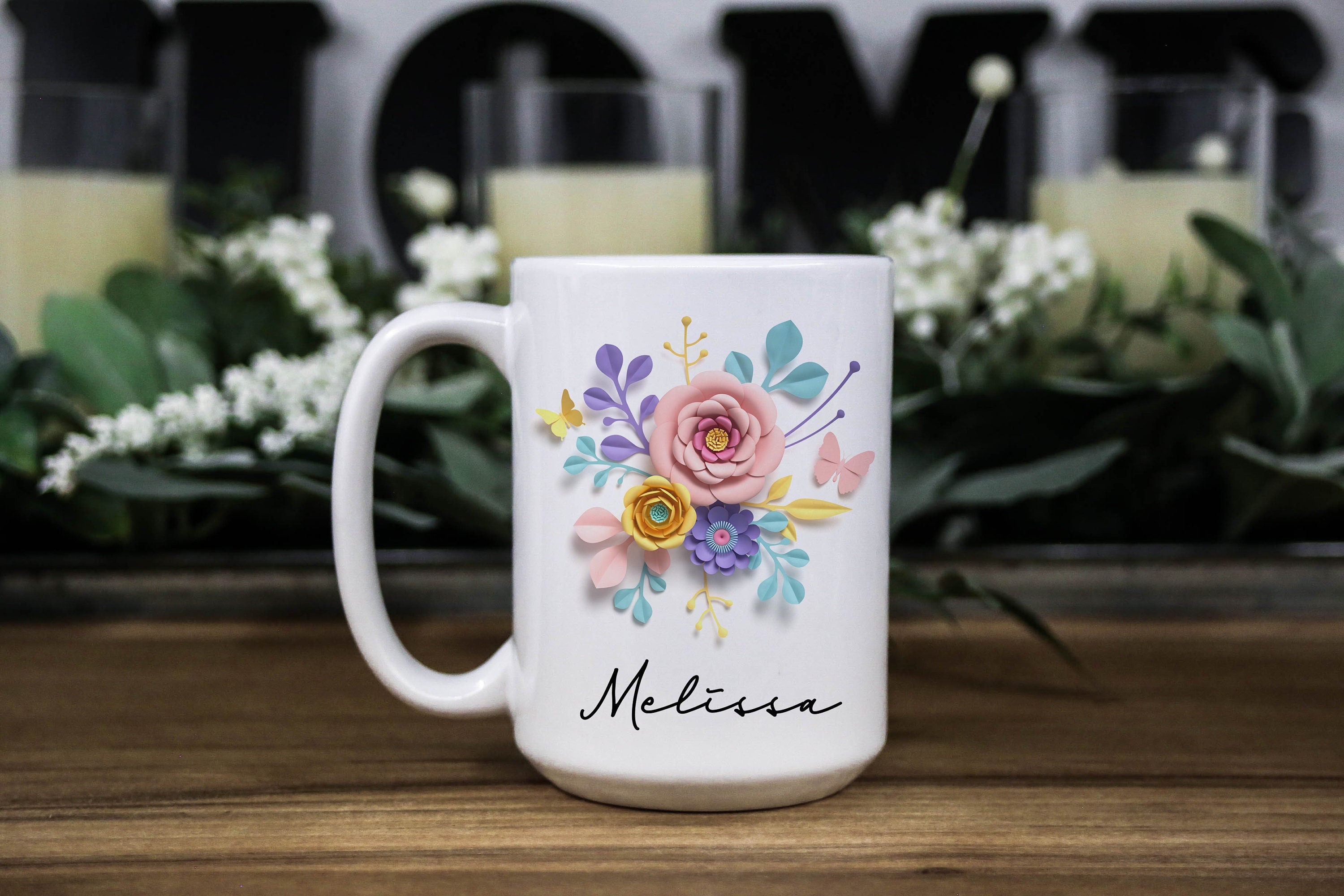 Personalized Mug for women, Floral custom mug, Custom gift mug for her, Name Mug Gift, Personalized gift for mom, Floral Name Gift Mug