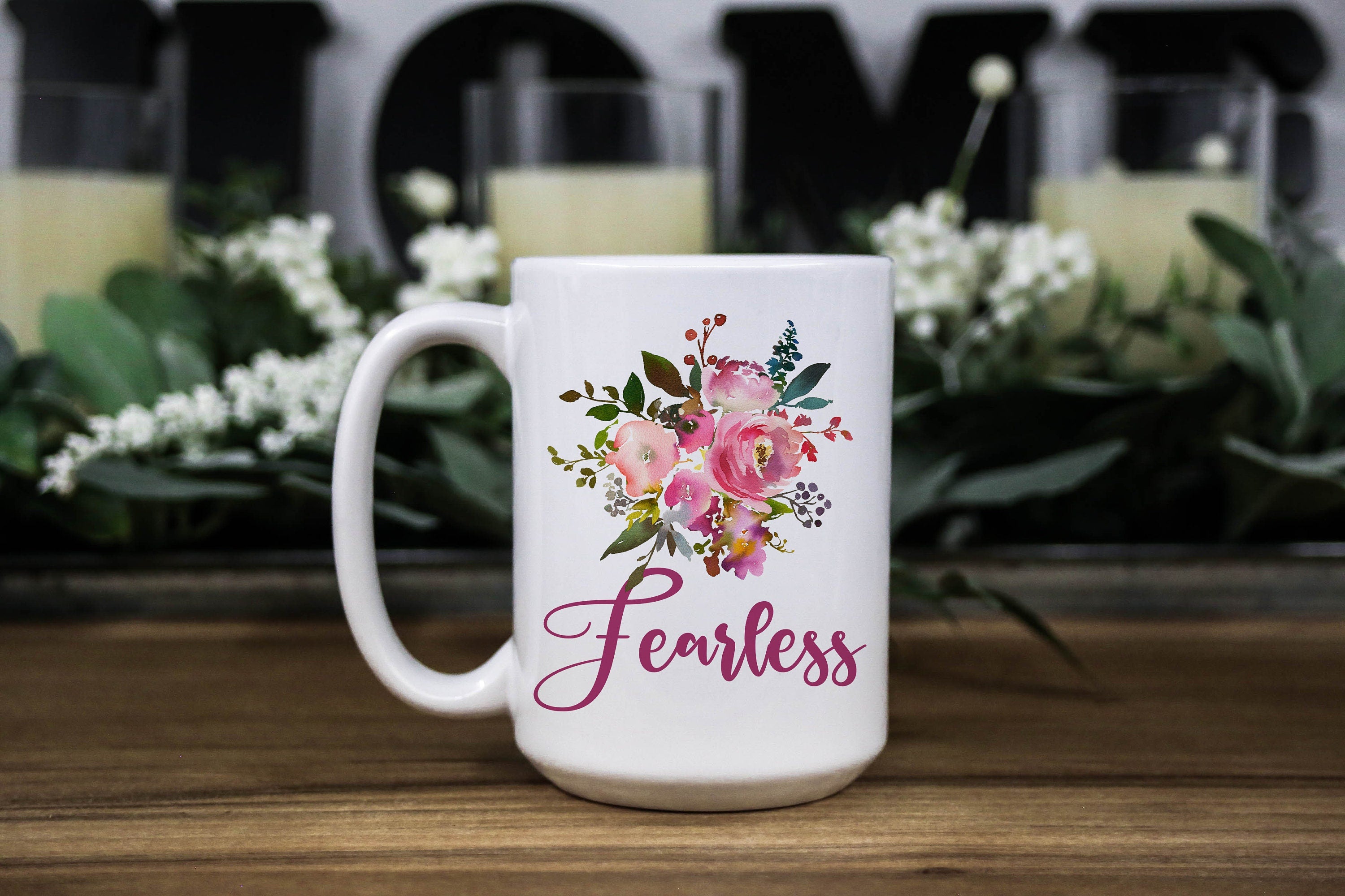 Fearless Floral Coffee Mug: Inspirational Religious Gift, Multiple Sizes & Colors Available (Gift Box Included)