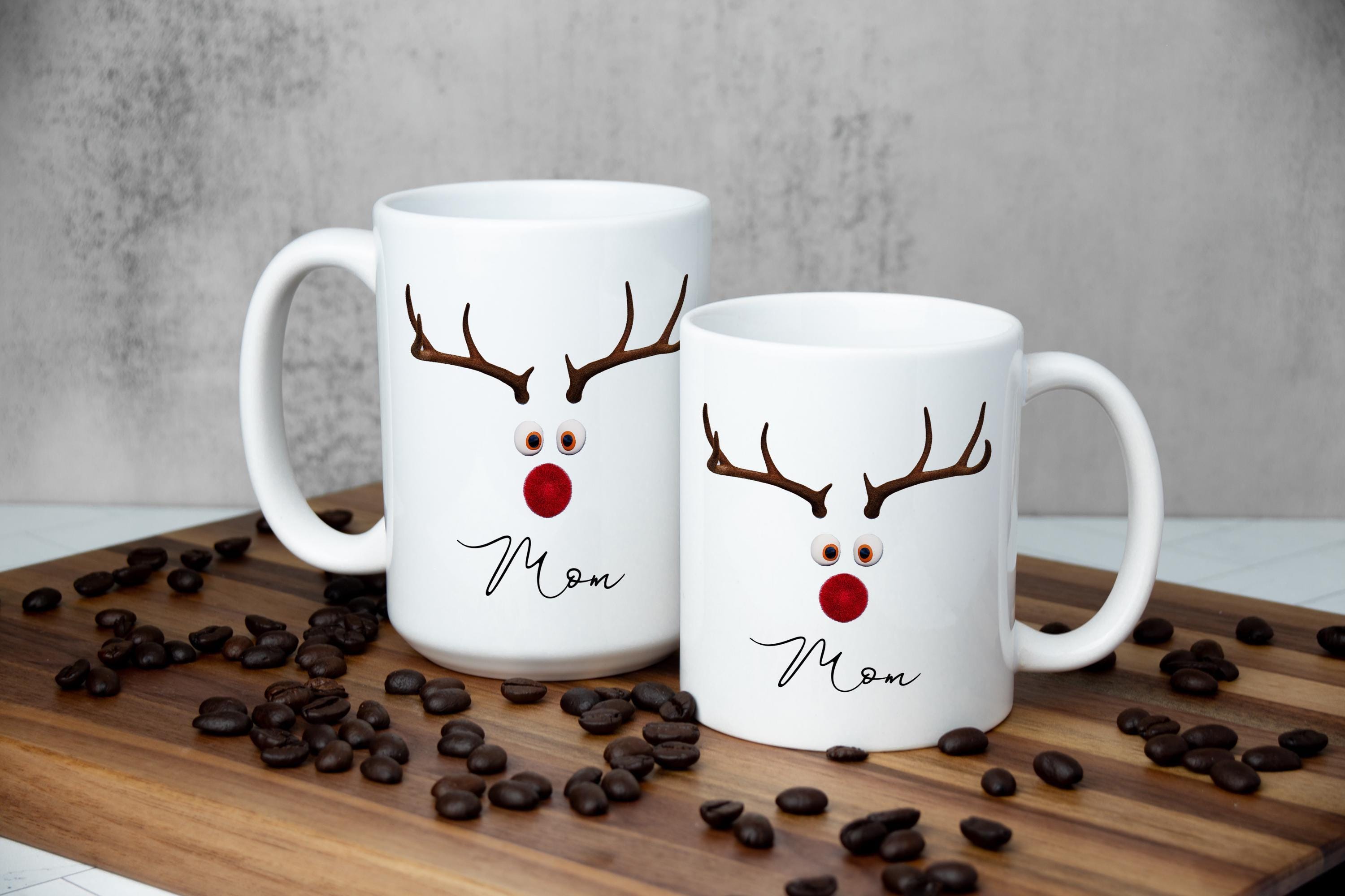 Personalized Funny Face Christmas Mug with Giftbox, Custom Name Family Christmas Gift mug, Funny Christmas Mug, Rudolph Face mug gift