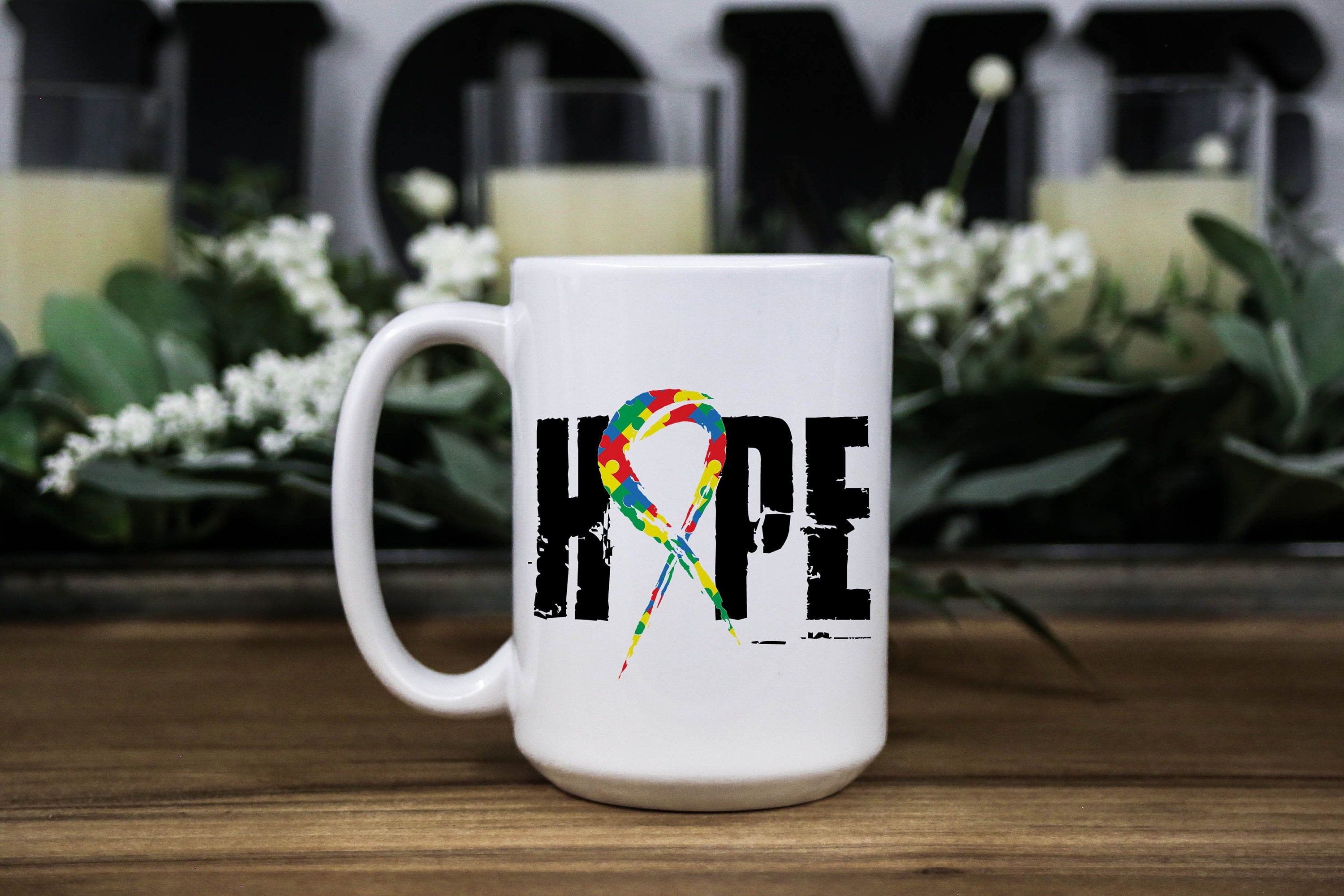 Autism Awareness Mug: "Hope" Ribbon, Special Needs Gift