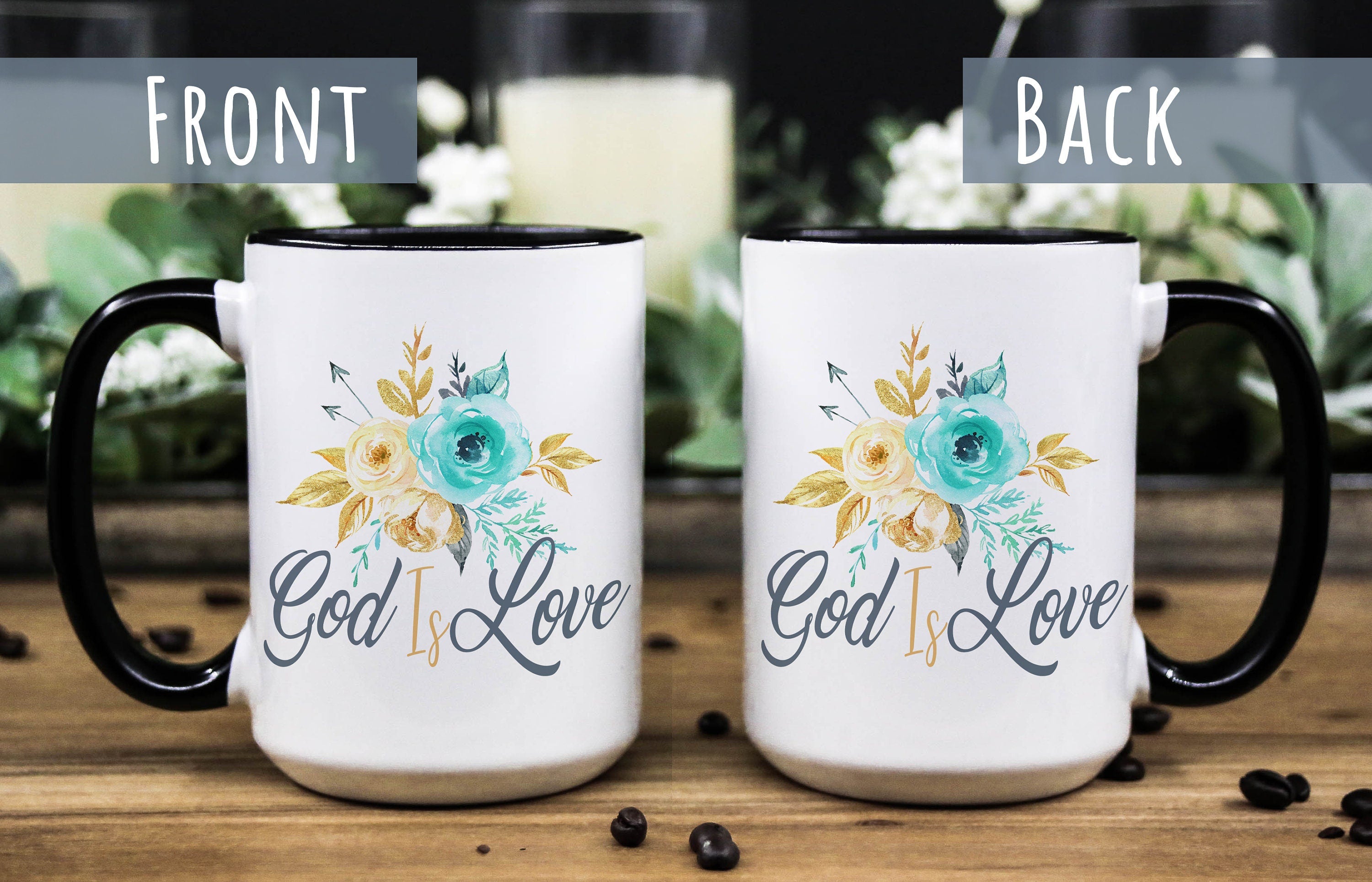 God is Love Floral Coffee Mug: Inspirational Bible Quote Gift, Multiple Sizes & Colors Available