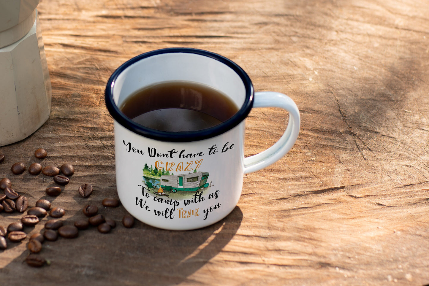 12oz/18oz Glamping Camp mug, Caravan Enamel Mug, Travel camp mug, Camping Party favor, Family Camping Coffee Mug, Friend Gift Mug
